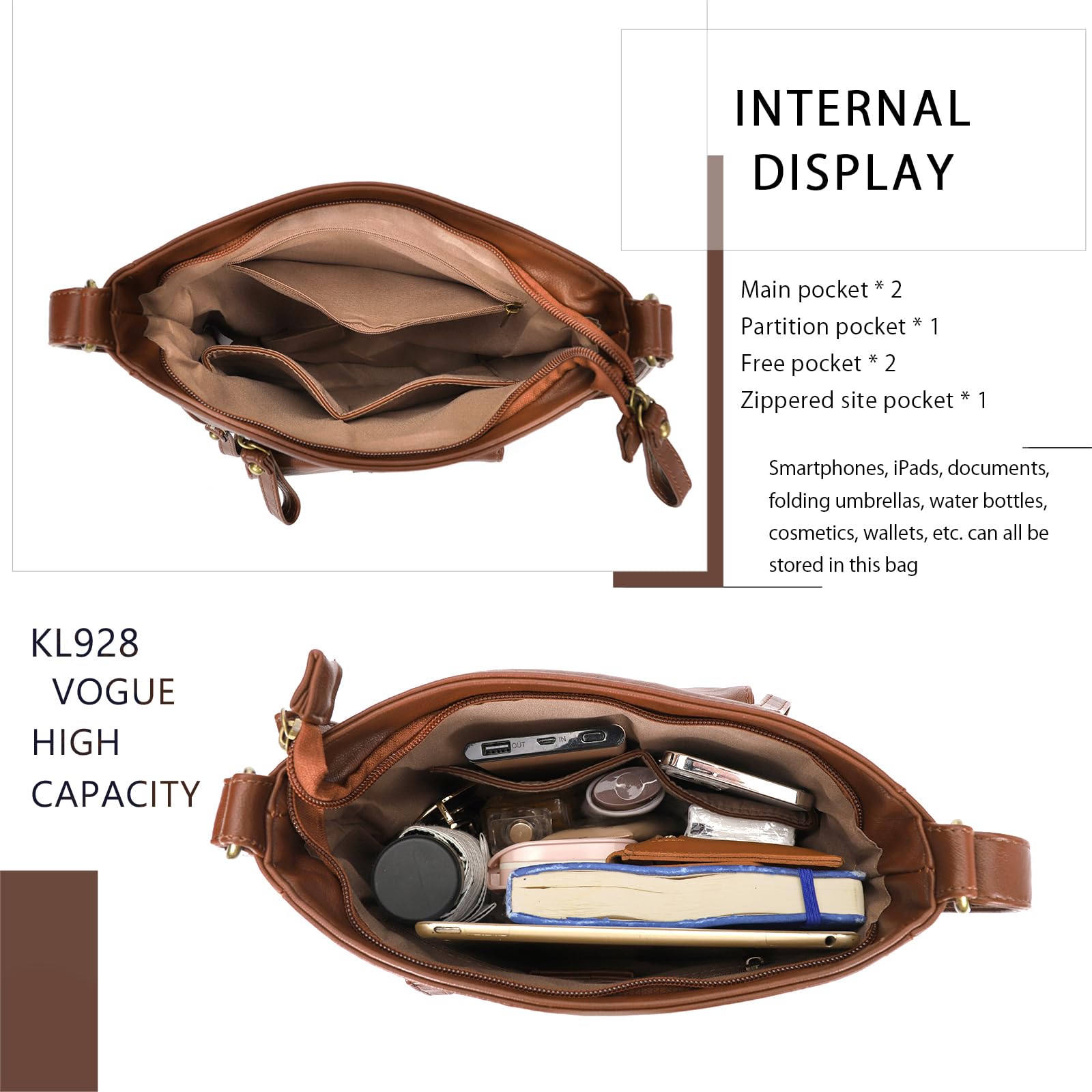 KL928 Women's Crossbody Bag with Multiple Pockets - Medium PU Leather Shoulder Purse for Everyday Use, Travel & Shopping