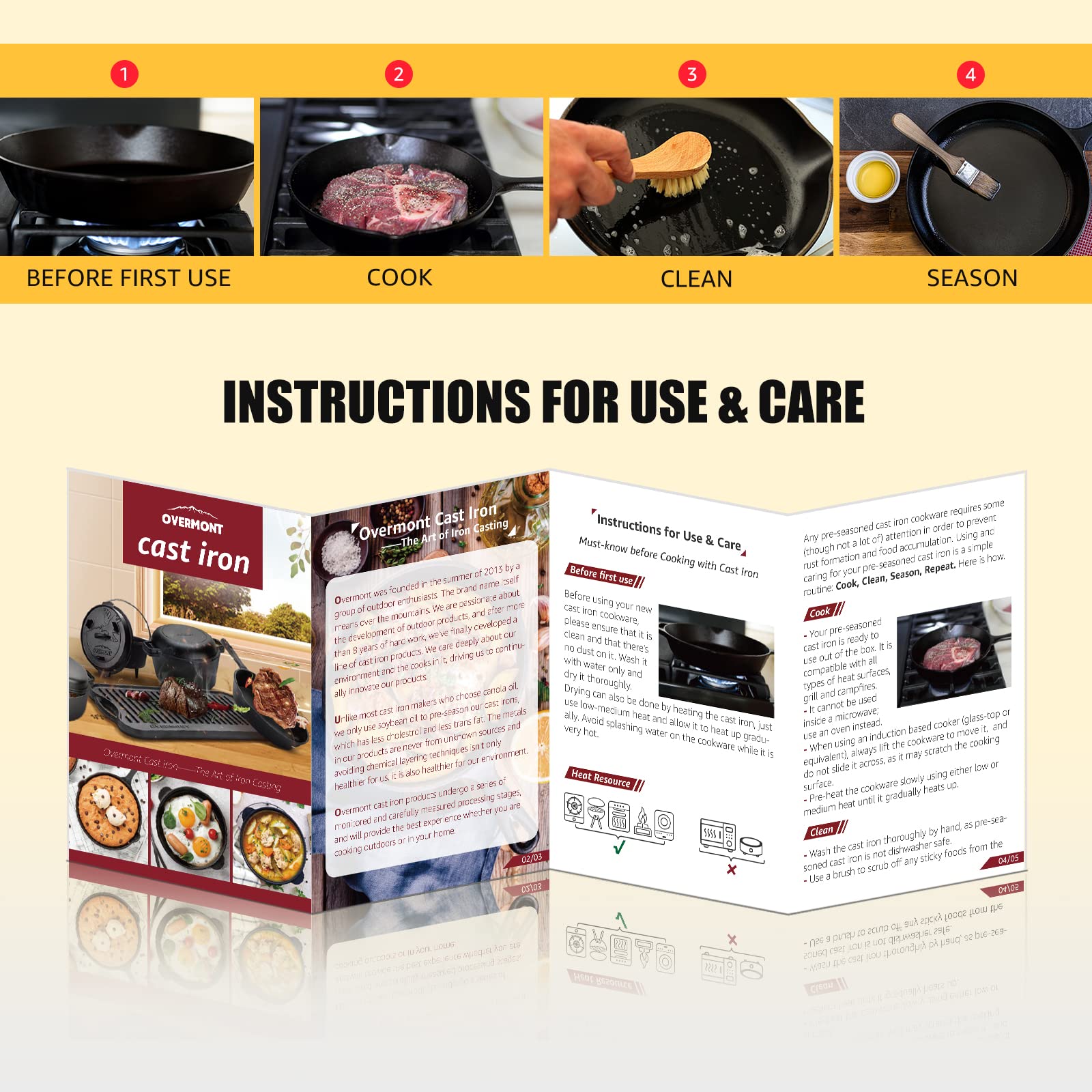 Overmont 2-in-1 Cast Iron Skillet & 17'' Griddle Bundle – Premium Cookware Set for Grilling, Searing & Baking – Perfect for Outdoor Camping, BBQ & Home Kitchen Use