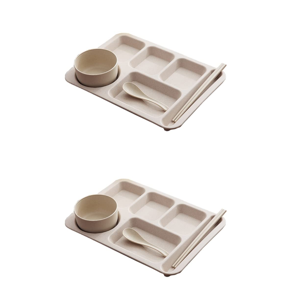 Eco-Friendly Wheat Straw Baby Plates & Cutlery Set - 2-Piece BPA-Free Drop-Proof Dinnerware for Toddlers | Beige Separate Compartment Bowls for Rice, Soup & Snacks | Ideal for Home, Travel & Daycare Use