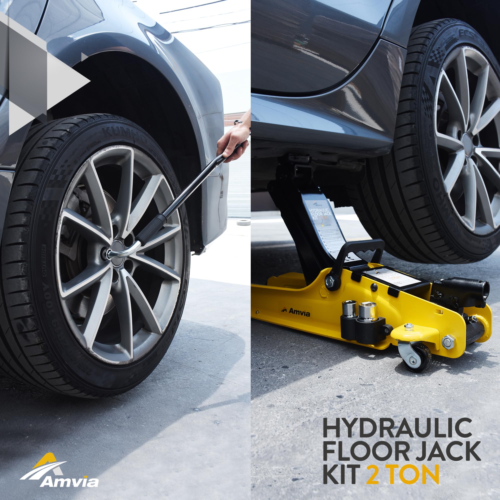 2 Ton (4,400 lbs) Hydraulic Low Profile Floor Jack Kit with Carrying Case - Portable Trolley Jack for SUV, Auto & Truck Repair - Includes Lug Wrench & Tools - Perfect for Garage, Roadside Emergencies & DIY Car Maintenance