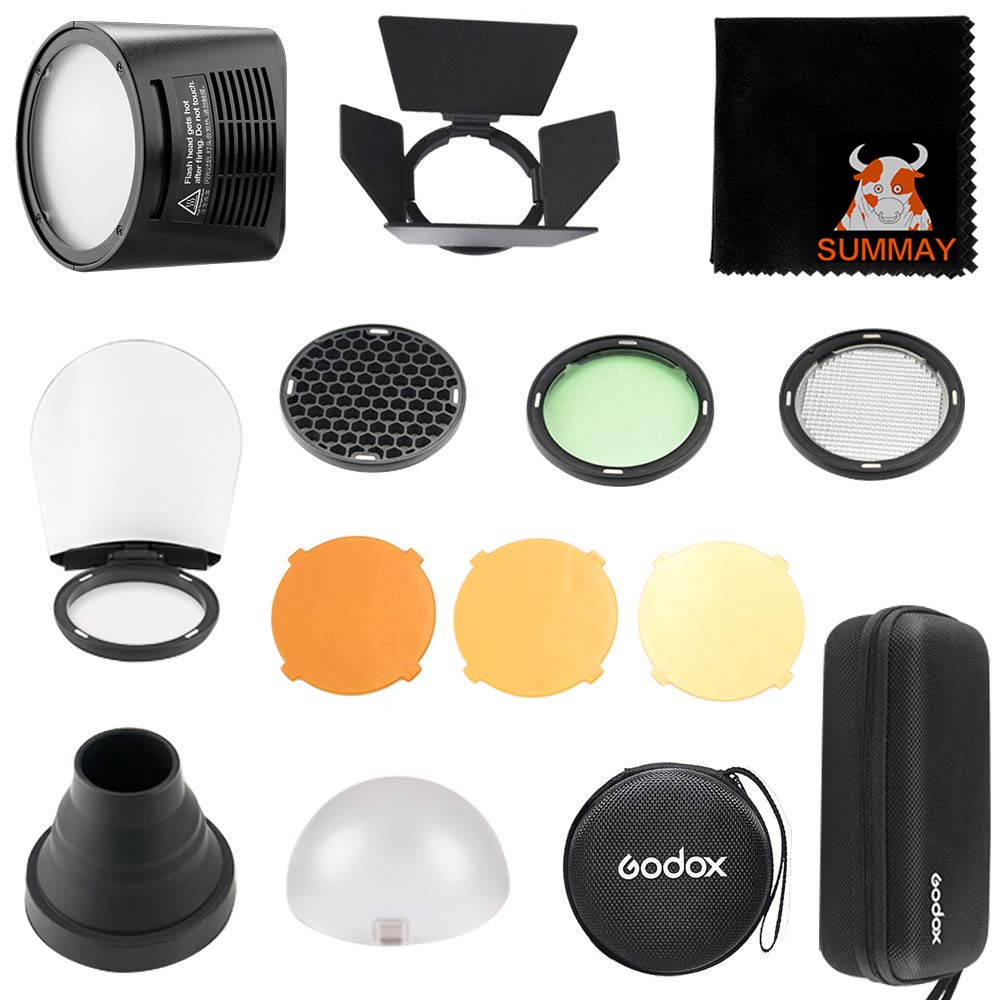 Godox H200R Ring Flash Head with AK-R1 Accessory Kit for AD200 Pocket Flash - Includes Diffuser, Color Filters, Honeycomb, Snoot & Barn Doors - Perfect for Portrait, Macro & Fashion Photography (H200R+AK-R1)