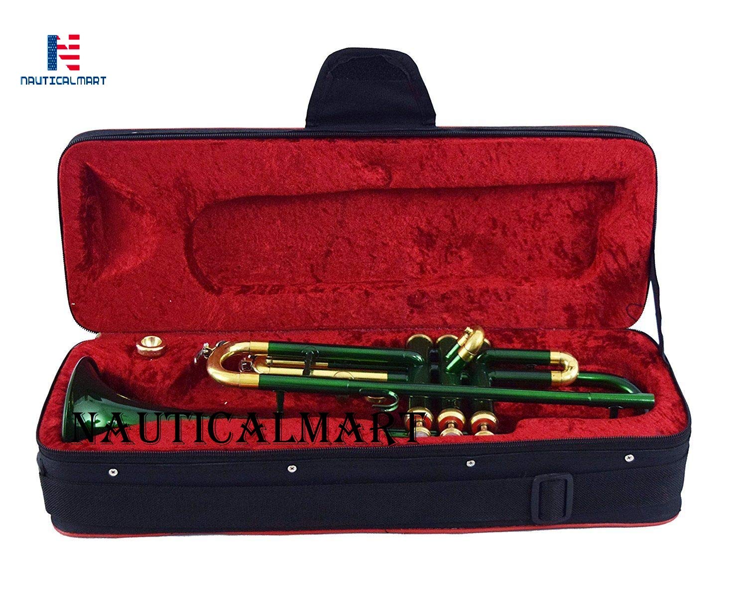 Professional Green Lacquer Brass Bb Trumpet with Hard Case - Perfect for Beginners, Students & Band Performances