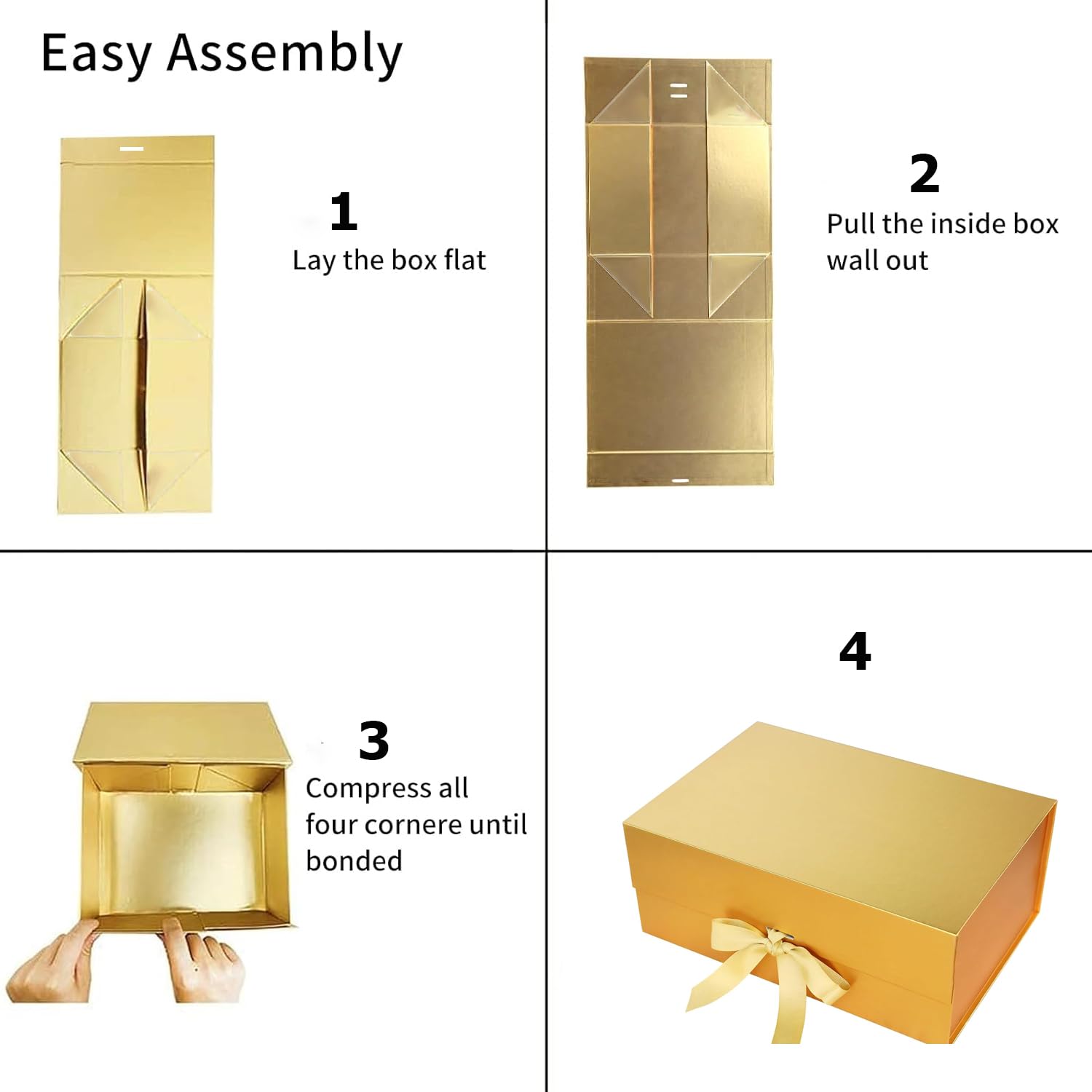 Elegant Gold Gift Box with Ribbon - 23x16x10cm Reusable Folding Present Box for Rakhi, Birthday Party Favors & Special Occasions | Premium Gift Packaging for Jewelry, Candles & Luxury Items