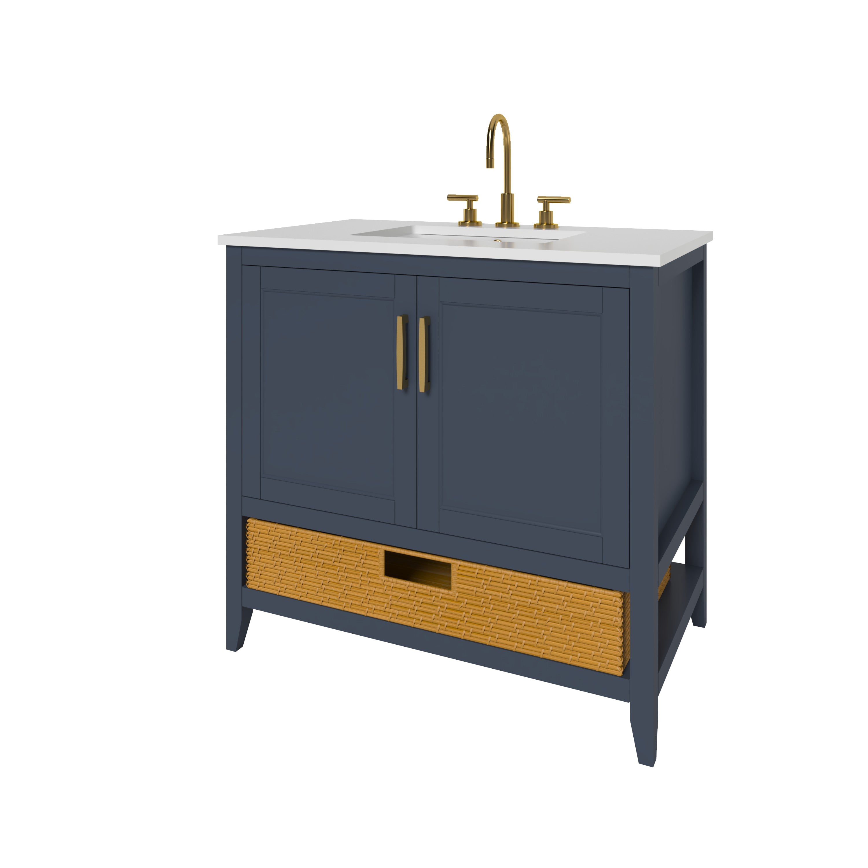 35.5 Inch Blue Bathroom Vanity Cabinet - Modern Freestanding Storage for Small Bathrooms | Nearmé New York | Perfect for Apartments, Guest Baths & Powder Rooms