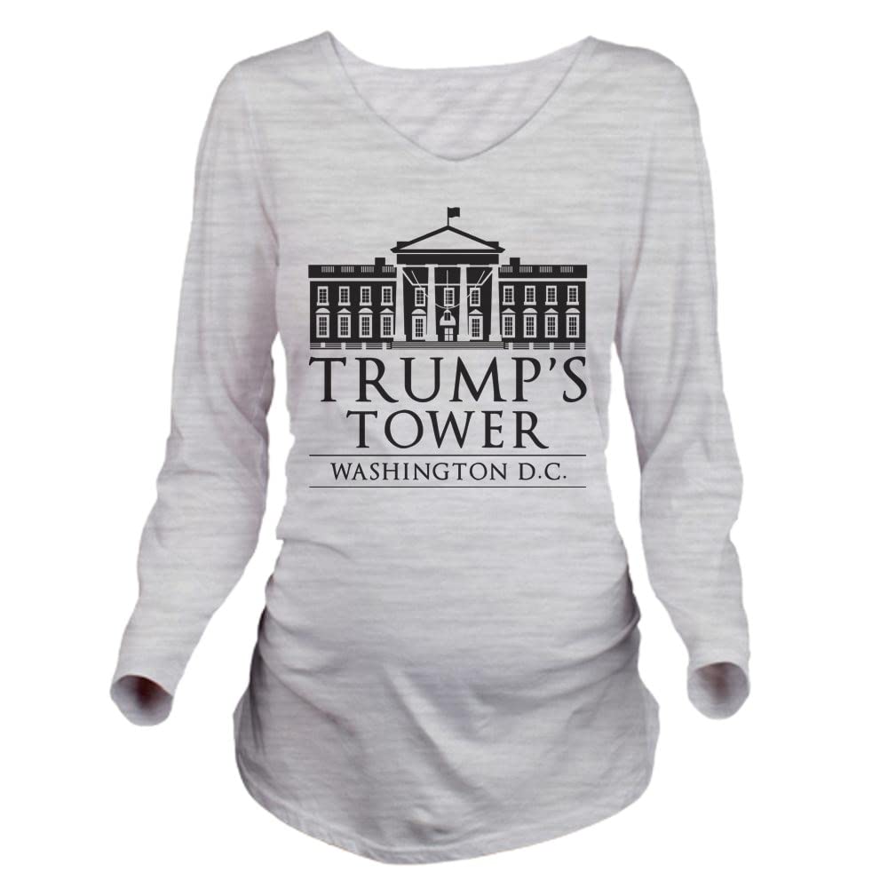 Trump's Tower Long Sleeve Maternity T-Shirt | Political Pregnancy Apparel | Comfortable Cotton Tee for Expecting Moms | Perfect for Campaign Events & Patriotic Maternity Photos