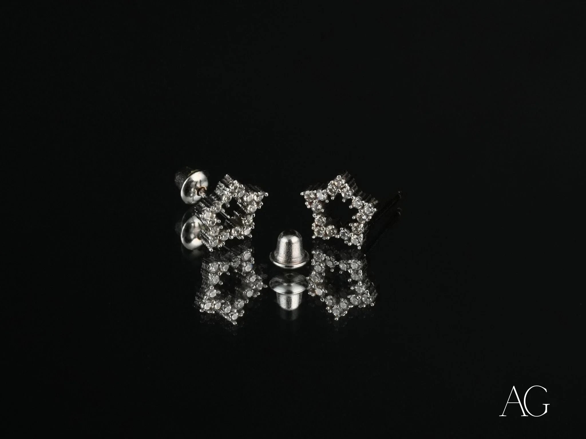 18K White Gold Star CZ Earrings - Celestial Spark Stud Earrings for Women | Perfect for Parties, Weddings & Everyday Elegance