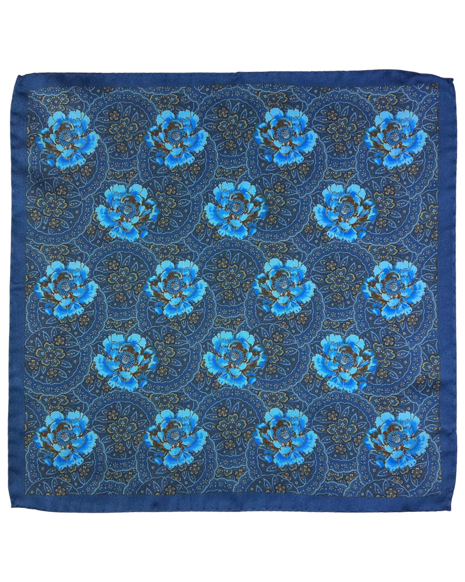 DÉCLIC Argenta Floral Handkerchief - Navy Blue Floral Design for Women, Elegant Pocket Square for Weddings, Parties & Special Occasions