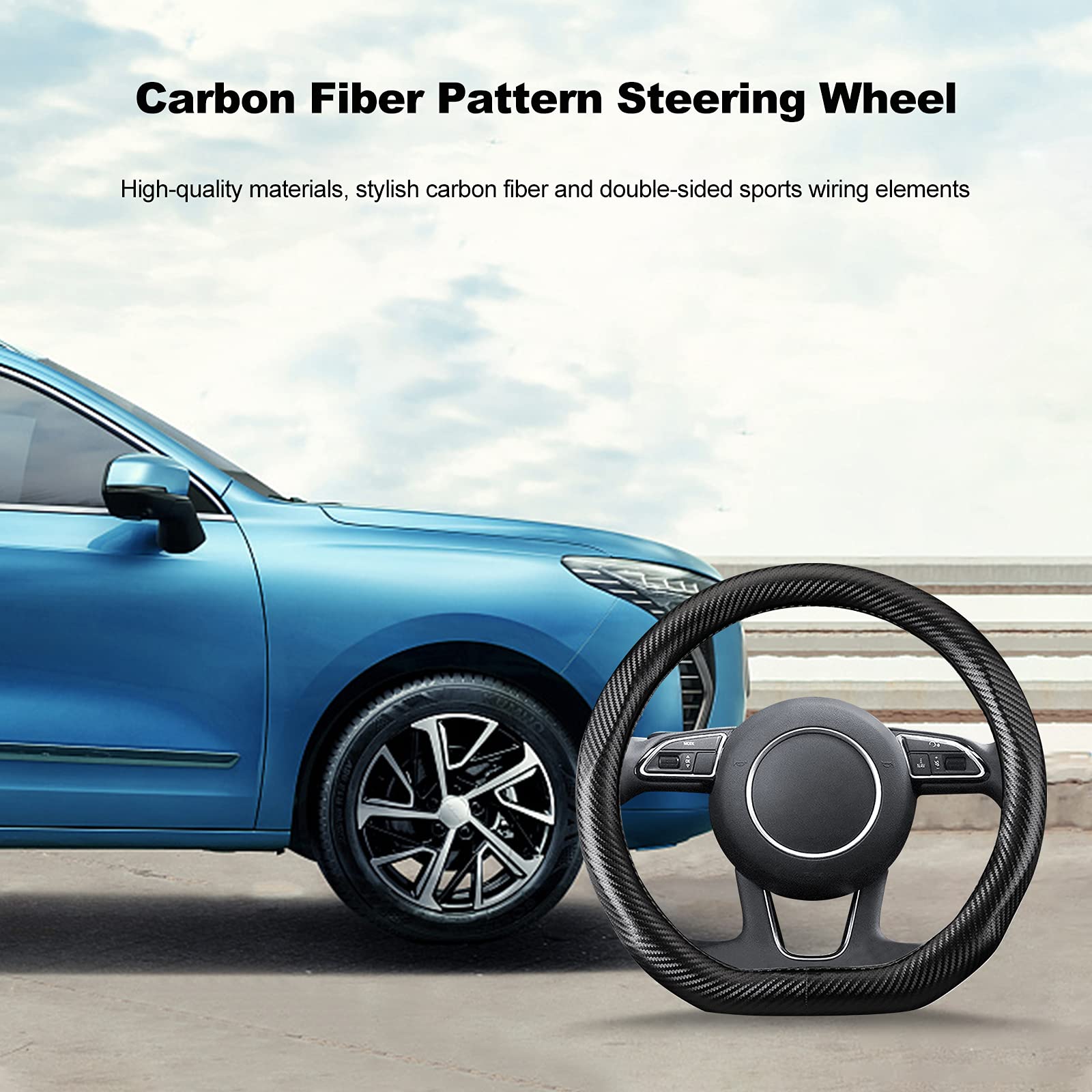 Premium Carbon Fiber Steering Wheel Cover - Anti-Slip, Breathable & Sweat Absorbent for 15