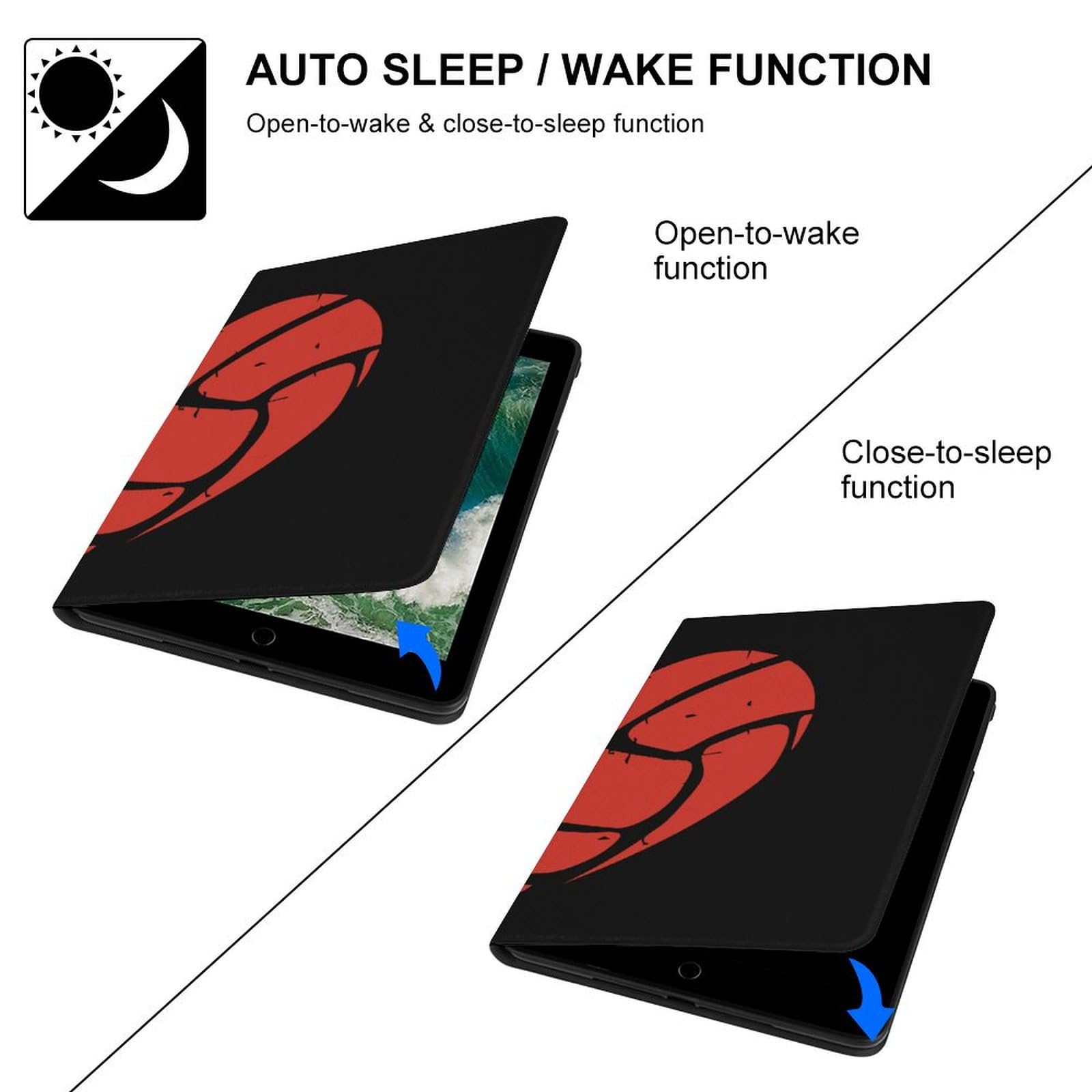 Volleyball Heart Slim Shockproof Waterproof Protective Case with Stand for iPad 2017/2018/Air 1/Air 2 (9.7 Inch) - Perfect for Sports Fans, Travel & Daily Use