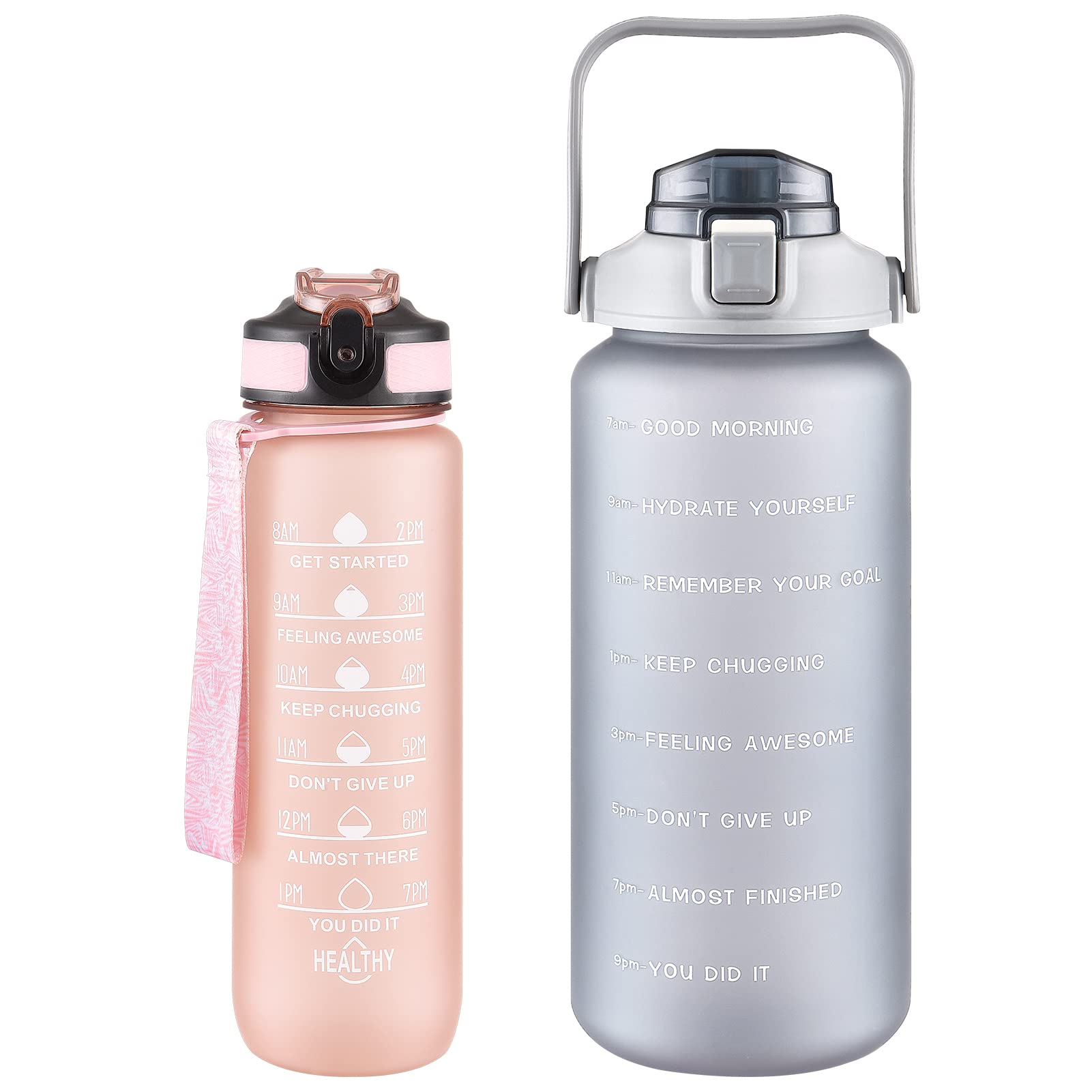 2 Pack 64oz & 27oz Sports Water Bottles with Straw - BPA Free Gym & Workout Bottles for Women
