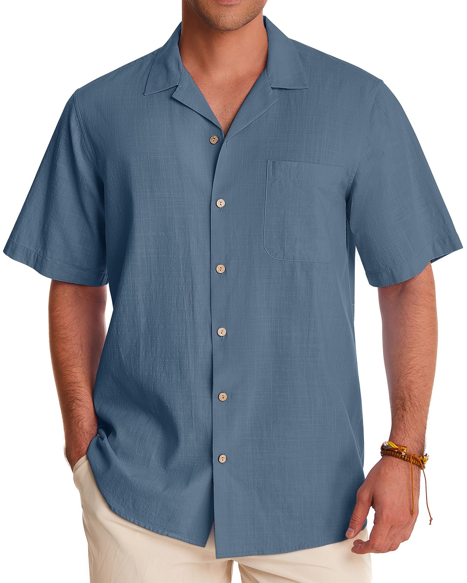 Men's Linen Short Sleeve Button Down Shirts - Breathable Cotton Summer Beach & Vacation Shirts - Casual Cuban & Hawaiian Style for Outdoor Activities, Travel, and Relaxation