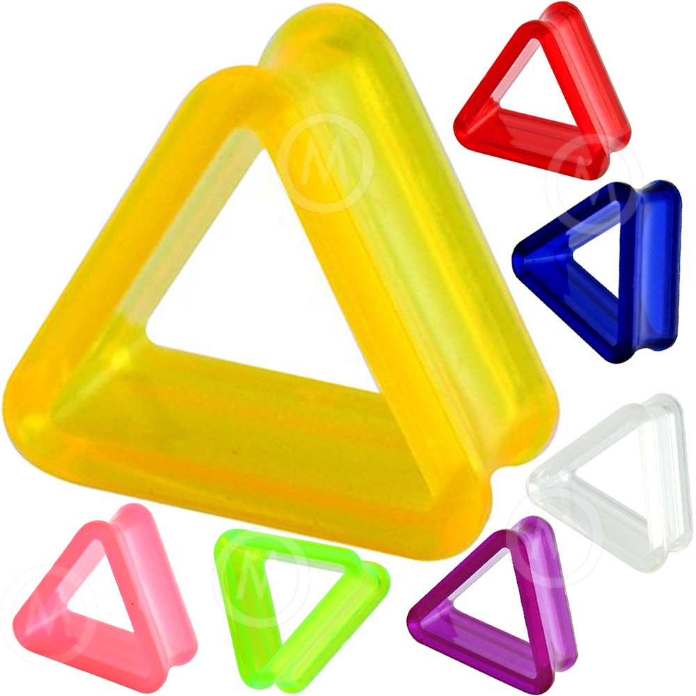 3mm to 20mm Acrylic UV Triangle Ear Plugs - Flesh Tunnels in Purple, Pink, Red, Blue & Yellow - Perfect for Stretching, Body Jewelry & Alternative Fashion