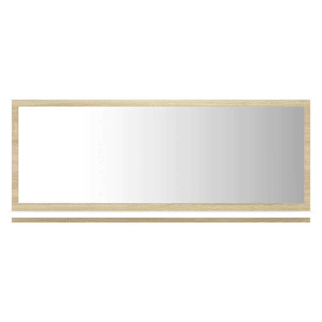 Modern Rectangle Wall Mirror - White & Sonoma Oak Bathroom Vanity Mirror 35.4x14.6 Inches - Chipboard Framed Wall-Mounted Mirror for Bathroom, Bedroom & Entryway Decor