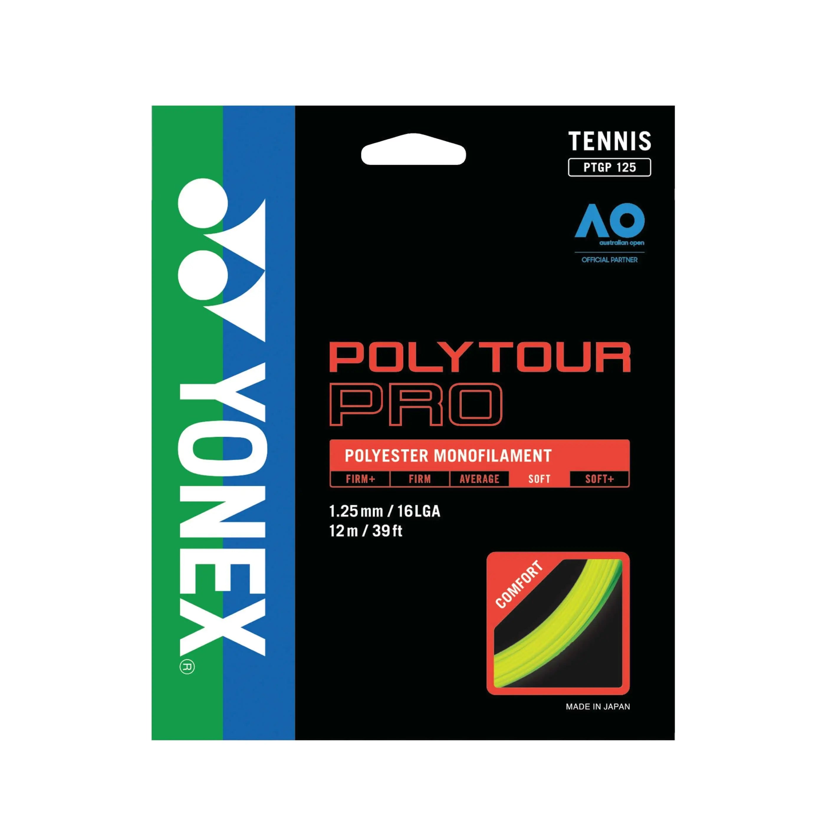 Yonex Polytour Pro 125/16L Tennis String - High Performance Polyester String for Power & Control - Perfect for Competitive Play & Tournament Matches