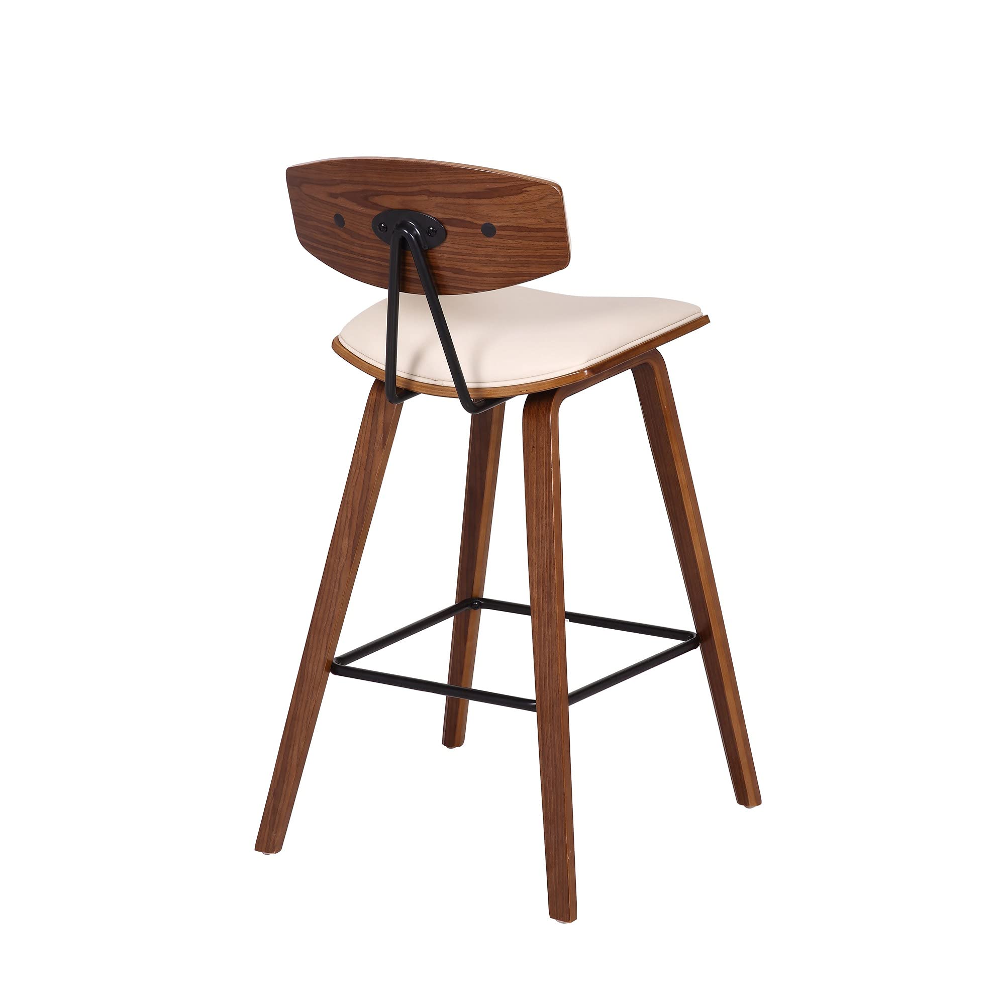 Benjara Mid Century Modern Counter Bar Stool with Padded Back - Cream Upholstery - Perfect for Kitchen Islands, Breakfast Bars & Home Decor