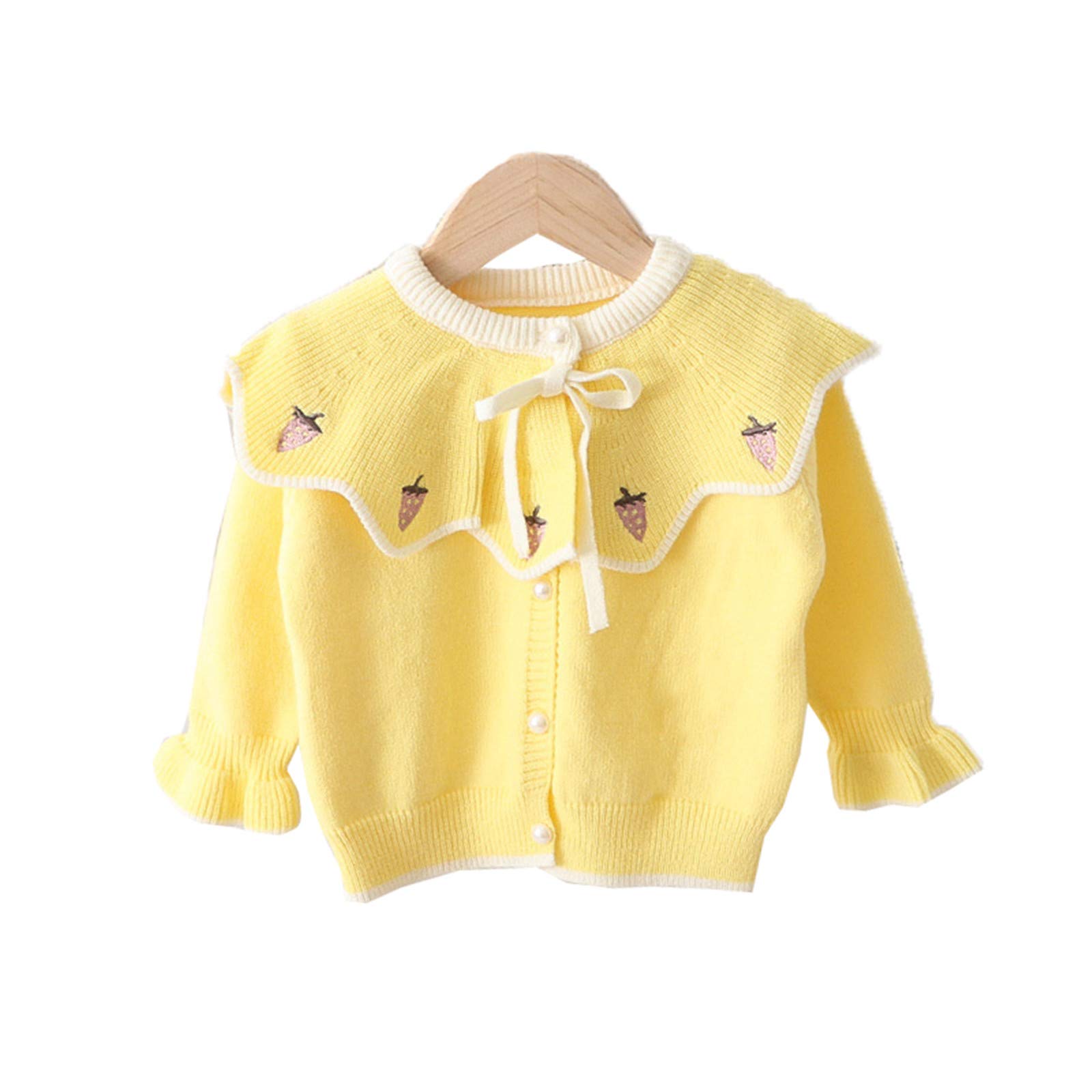 Autumn Baby Girls Knitted Cardigan - Strawberry Print Cute Lapel Sweater for Toddlers | Warm Cozy Outerwear for Fall Playdates & Preschool