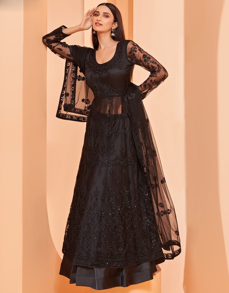 Elegant Black Pant Style Suits with Butterfly Net - Perfect for Outdoor Events, Weddings, and Themed Parties