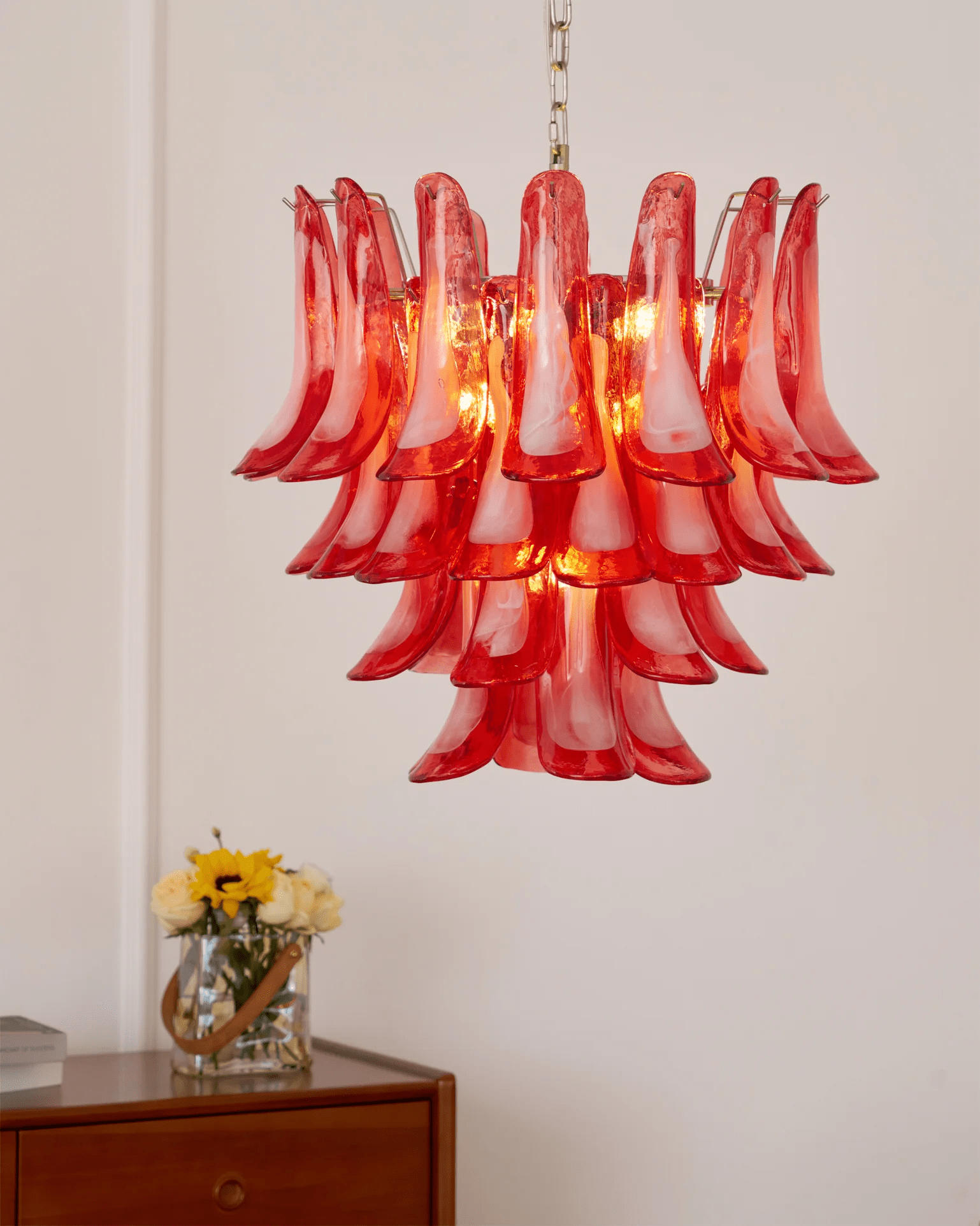Exquisite Murano Glass Petal Chandelier - Handcrafted Italian Crystal Ceiling Light Fixture for Dining Room, Bedroom & Luxury Home Decor