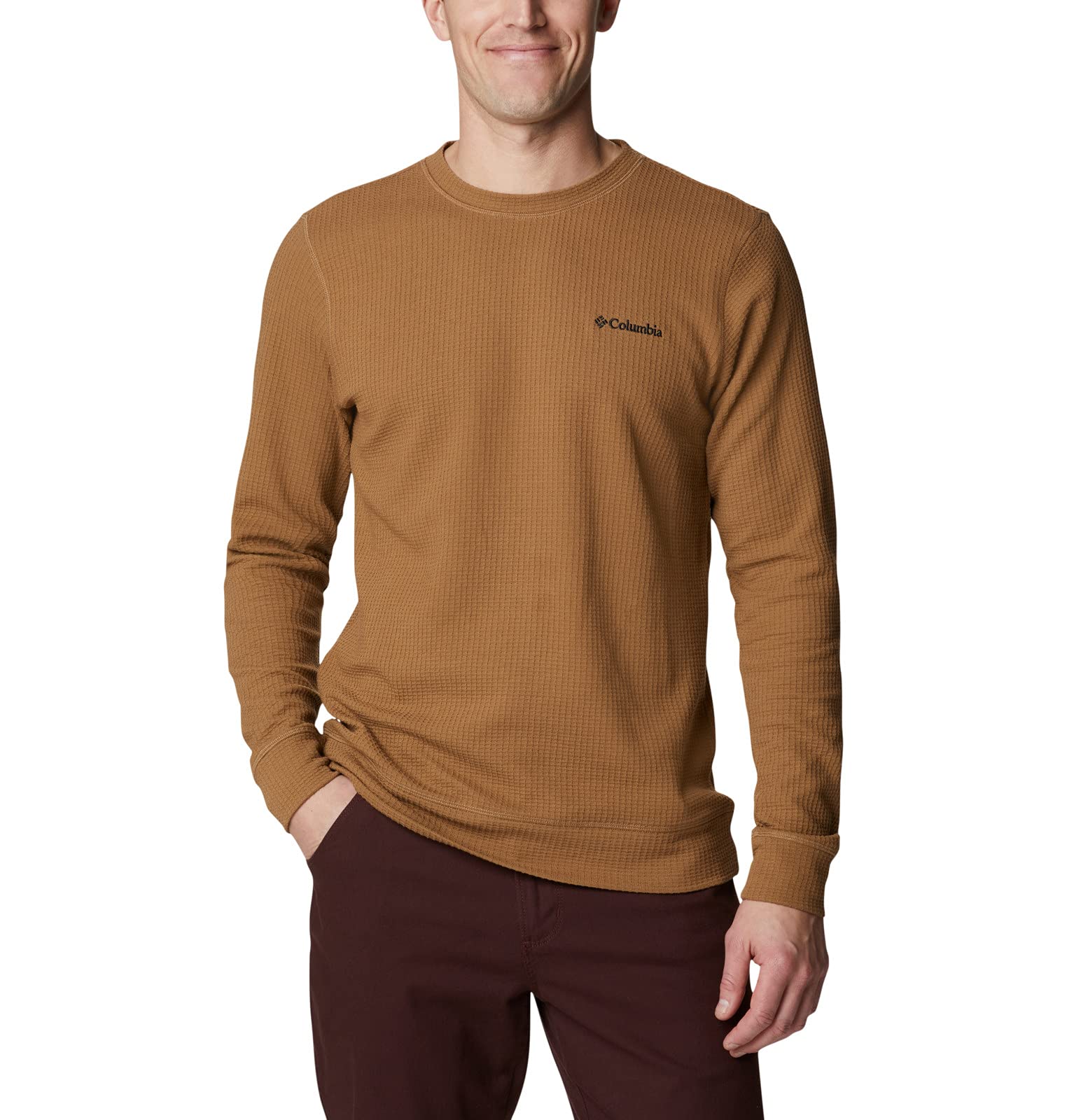Columbia Men's Pine Peak Waffle Long Sleeve Crew - Moisture-Wicking Hiking & Outdoor Shirt for Camping, Backpacking & Casual Wear
