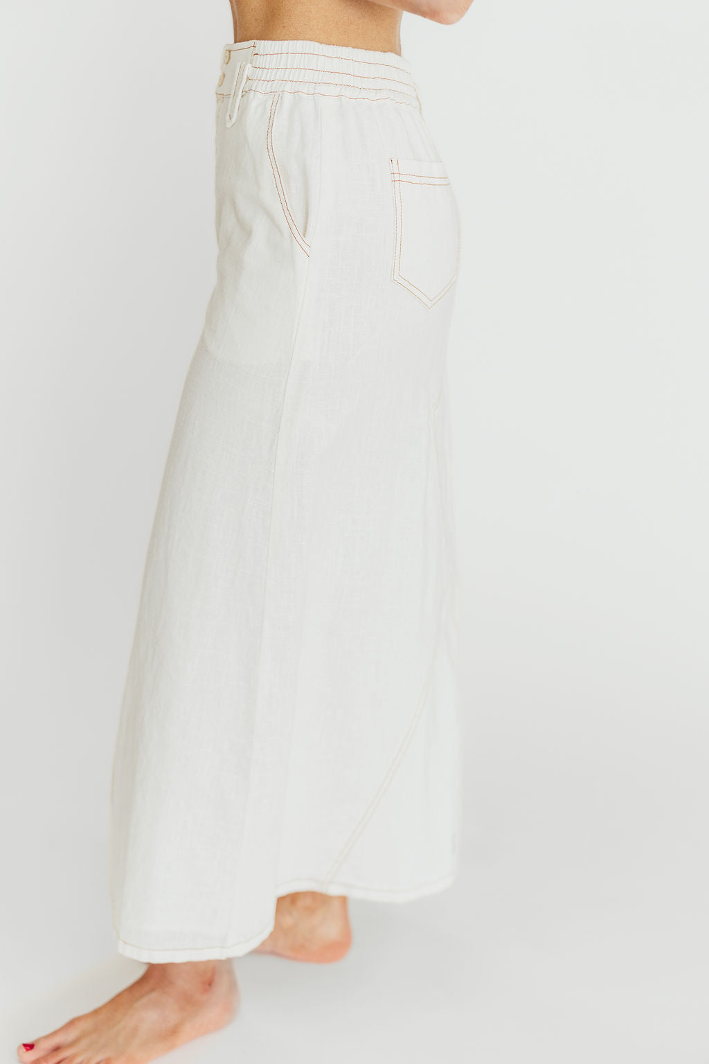 Marium Washed Linen Blend Maxi Skirt - Off White | Comfortable & Breathable Summer Skirt for Beach, Vacation & Boho Outfits