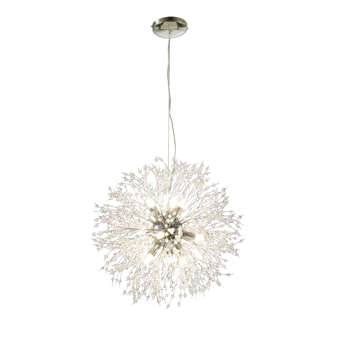 Modern Style 9-Light Crystal Chandelier with Pyrotechnic Design - Chrome Finish for Bedroom, Dining Room, Living Room & Kitchen Lighting | Perfect for Home Decor, Wedding Venues and Luxury Interiors