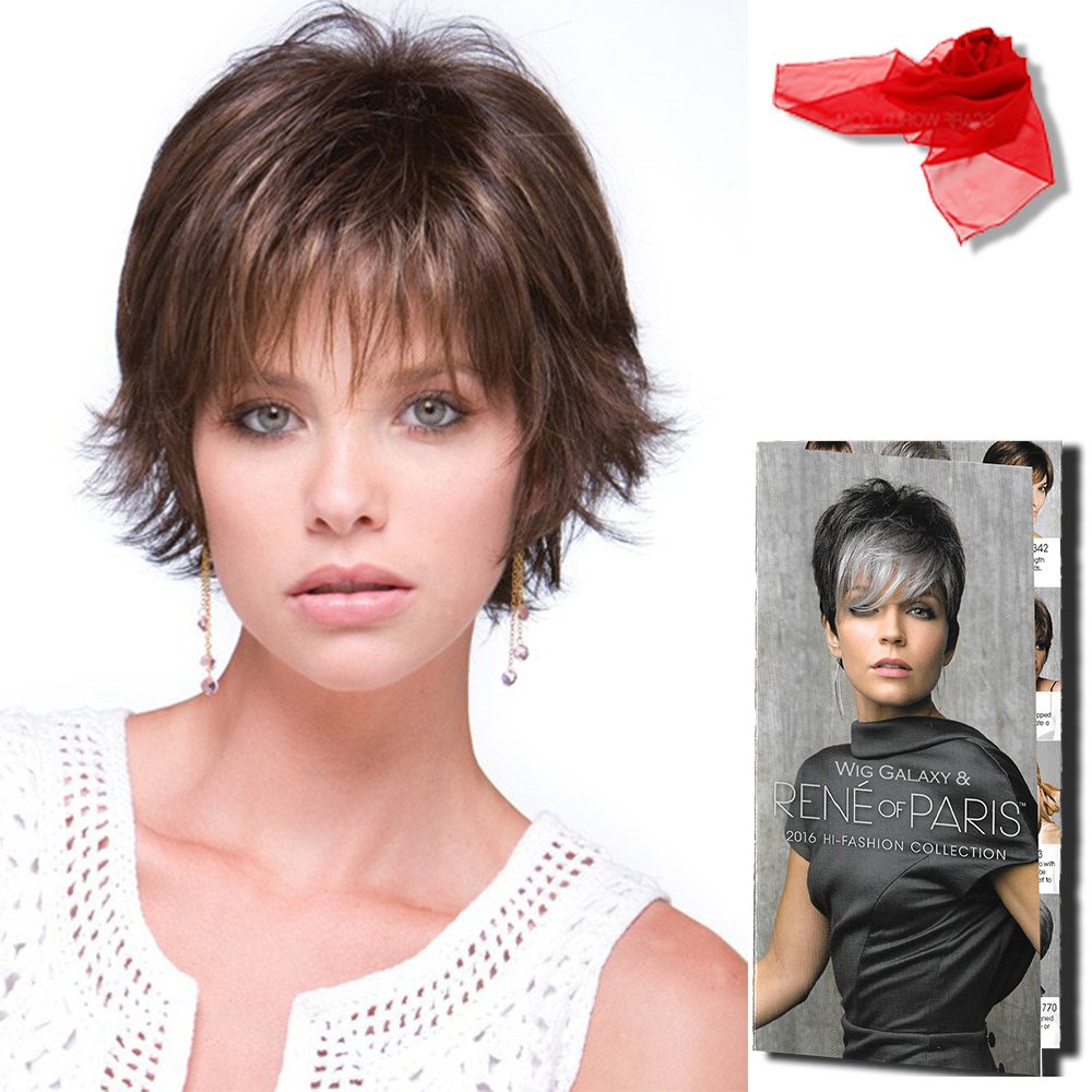 Rene of Paris Coco Wig - Dark Chocolate Short Wispy Synthetic Hair with Tousled Layers & Comb | Face-Framing Hairstyle for Hair Loss | Perfect for Daily Wear, Cosplay & Special Occasions