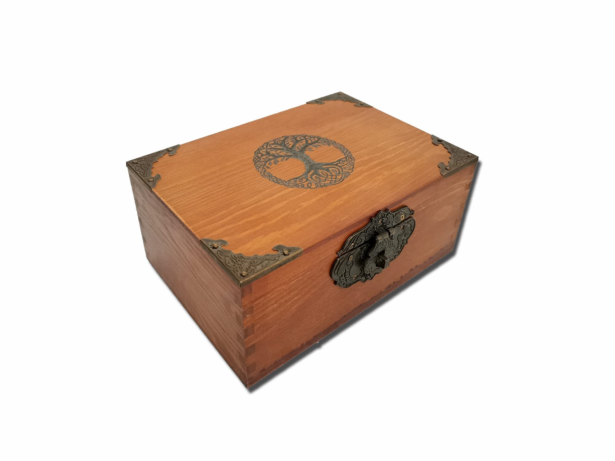 Yggdrasil Tree of Life Engraved Wooden Chest Box with Lock - Small 20cm Wiccan Altar Storage Box for Ritual Supplies, Jewelry & Sacred Tools | Perfect for Pagan Altars, Witchcraft Essentials & Spiritual Practice