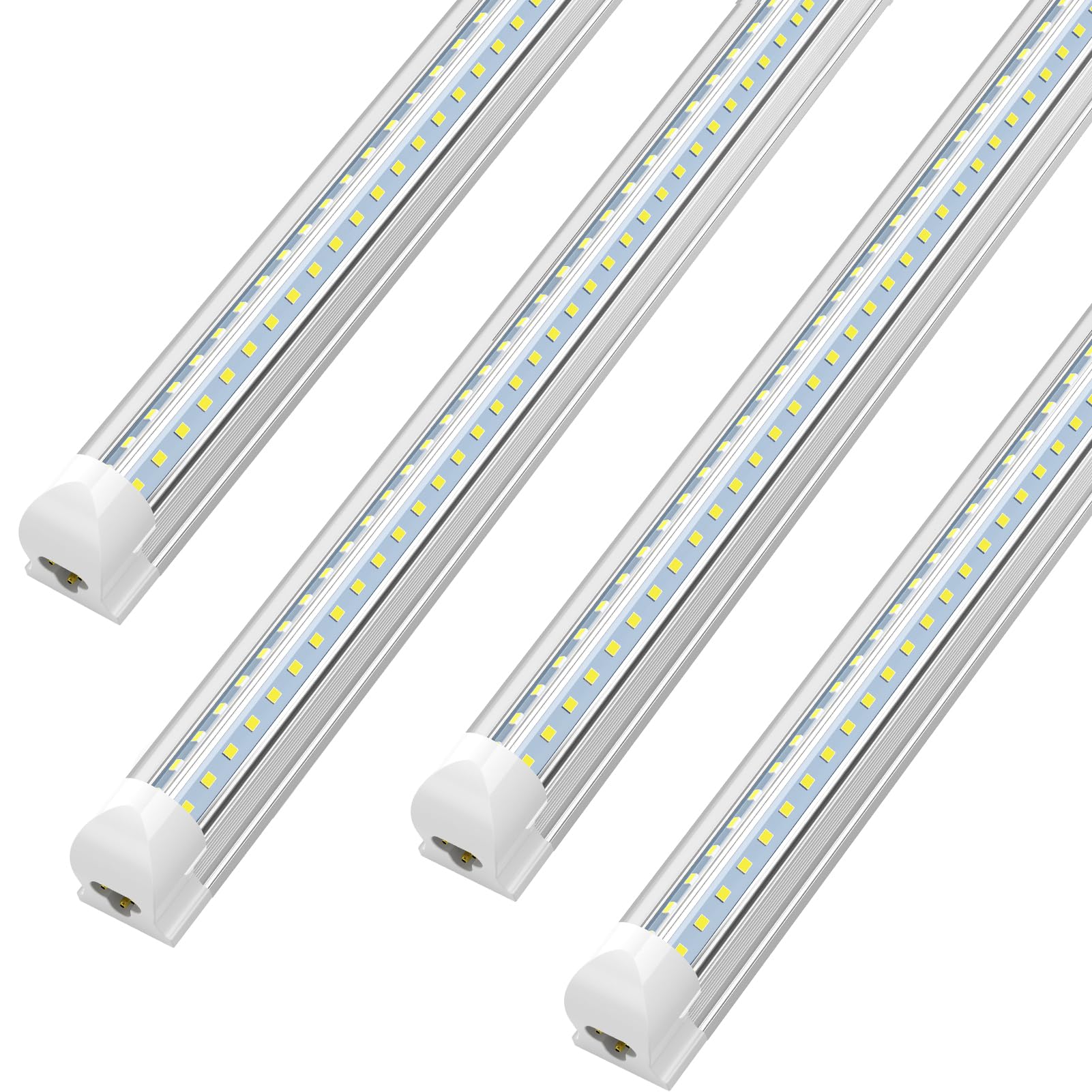 4-Pack Linkable 6FT LED Shop Lights for Garage - 60W T8 Integrated Tube Fixture, 8000LM Daylight White (6000K), V-Shape Clear Lens, Plug & Play - Perfect for Basements, Workshops, and Office Lighting