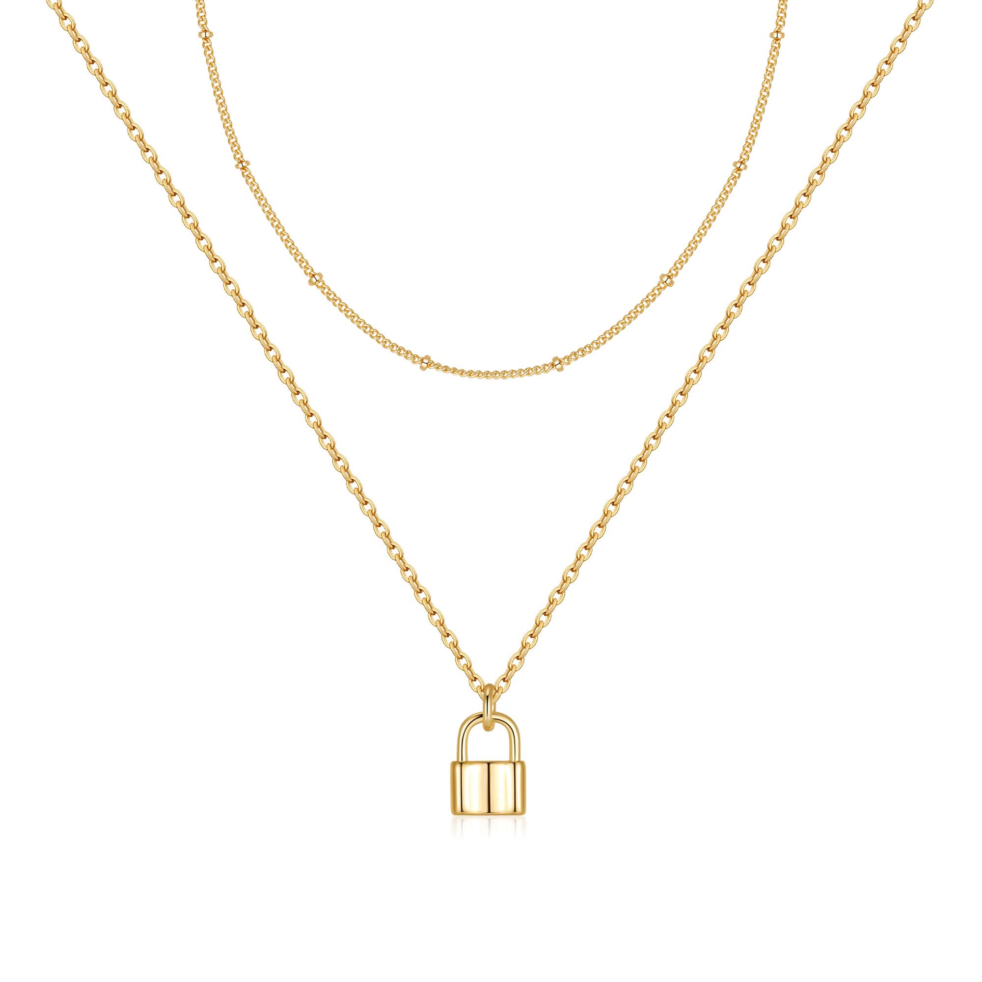 MONOZO 14K Gold Filled Lock & Key Necklace for Women & Men - Dainty Layered Padlock Pendant Choker Chain Jewelry - Perfect for Valentine's Day, Anniversary Gifts & Everyday Fashion Accessories