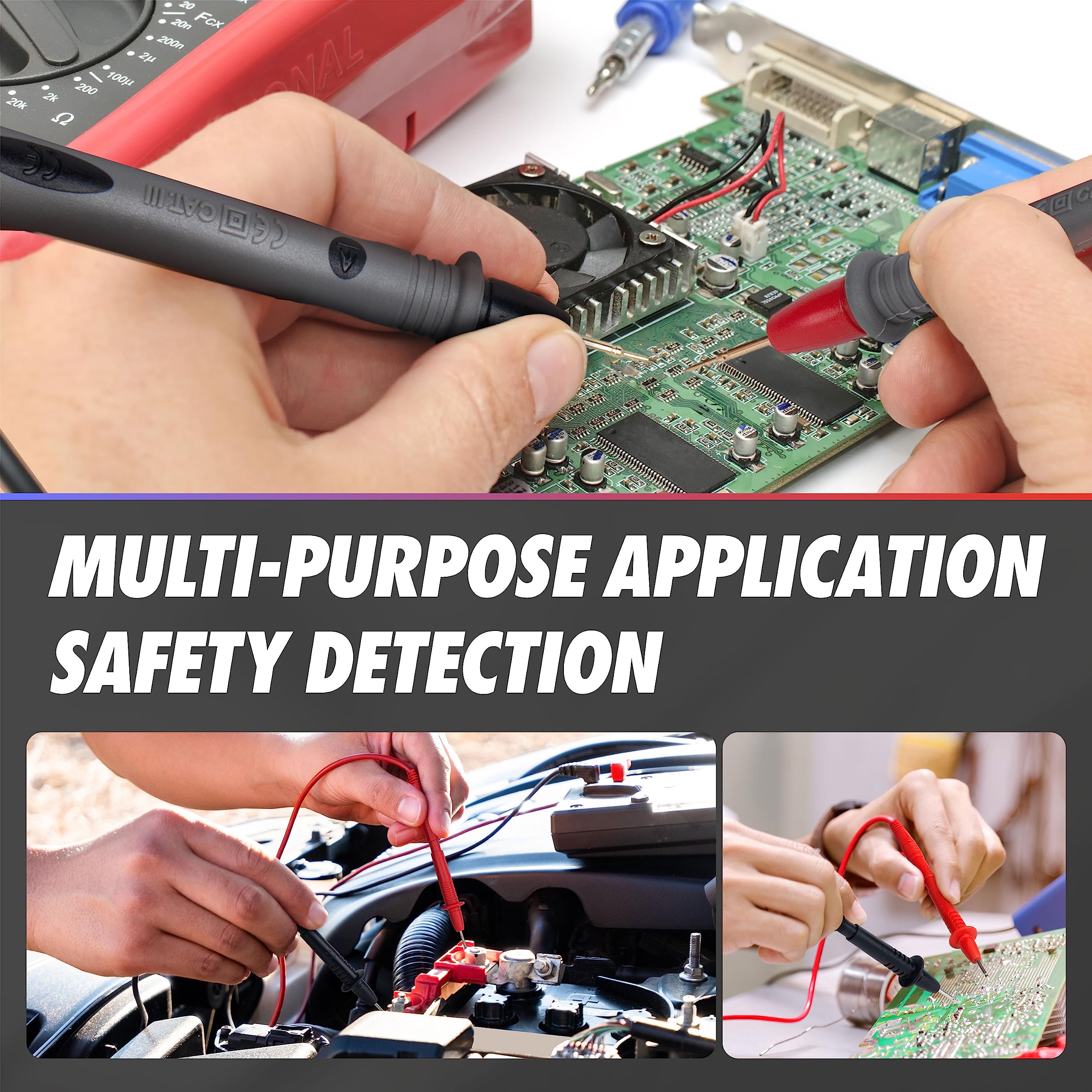 PowerBear 29PCS Multimeter Test Leads Kit with Replaceable Probes, Alligator Clips & Test Hooks - Compatible with Digital Clamp Meters - Perfect for Electrical Testing, DIY Repairs & Automotive Diagnostics