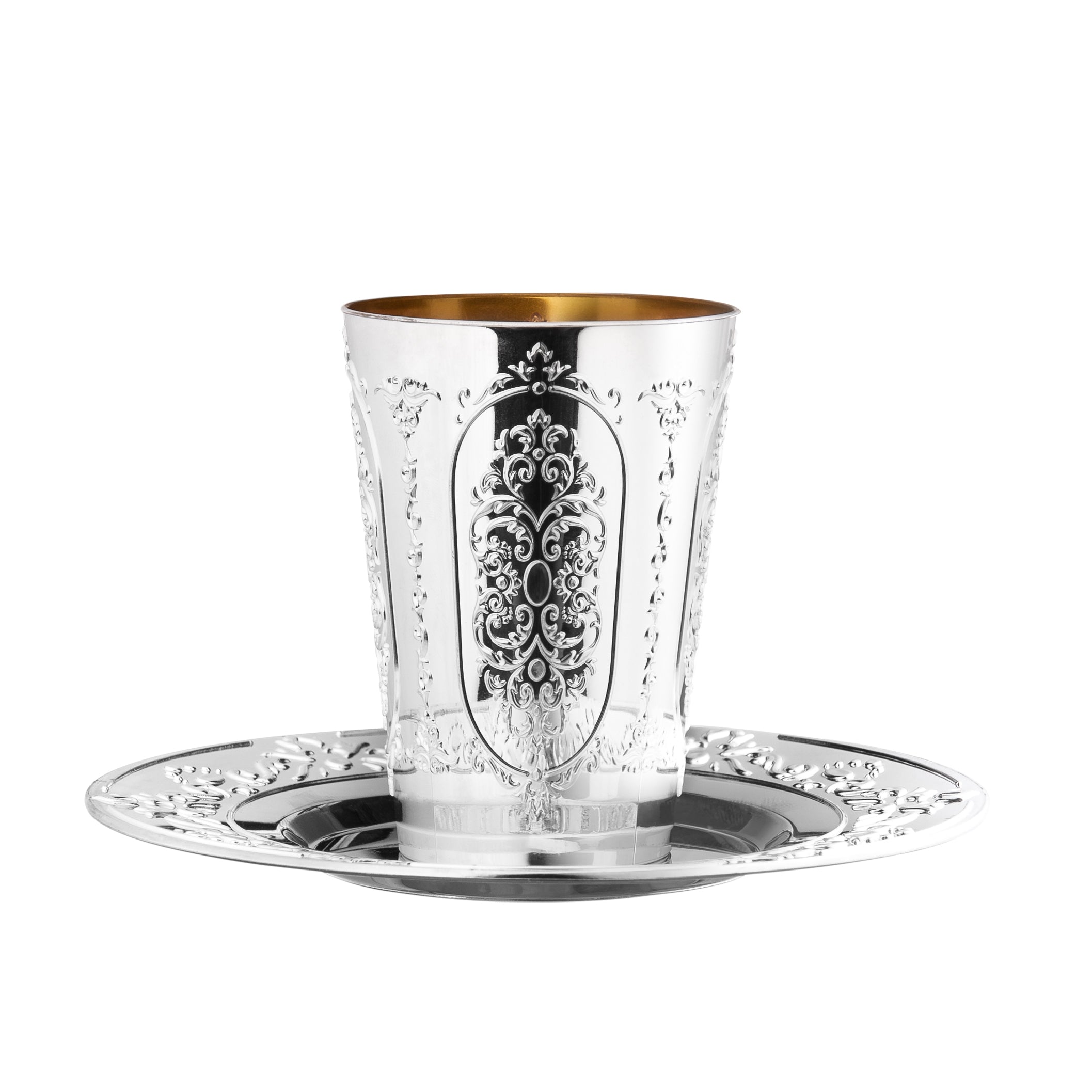 5-Pack Elegant Round Kiddush Cups with Matching Trays - Silver Plated Jewish Ritual Wine Goblets for Shabbat & Holiday Celebrations - Perfect for Passover, Rosh Hashanah, and Wedding Ceremonies