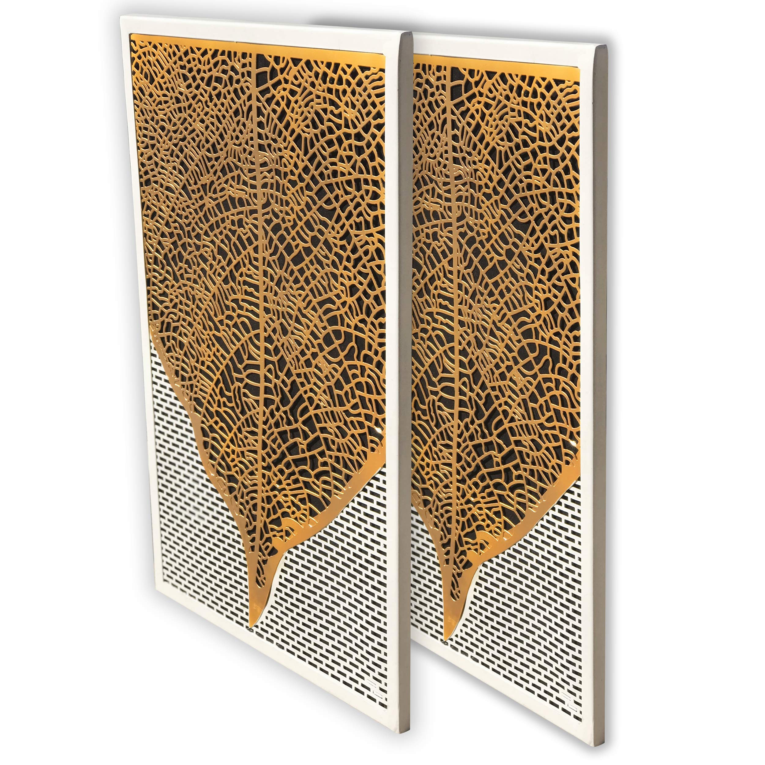 DecorShore Contemporary Metal Wall Art Set of 2 - Modern Gold Leaf Nature Wall Decor for Living Room, Bedroom & Office | Large Metal Wall Hangings | Home Decoration Ideas