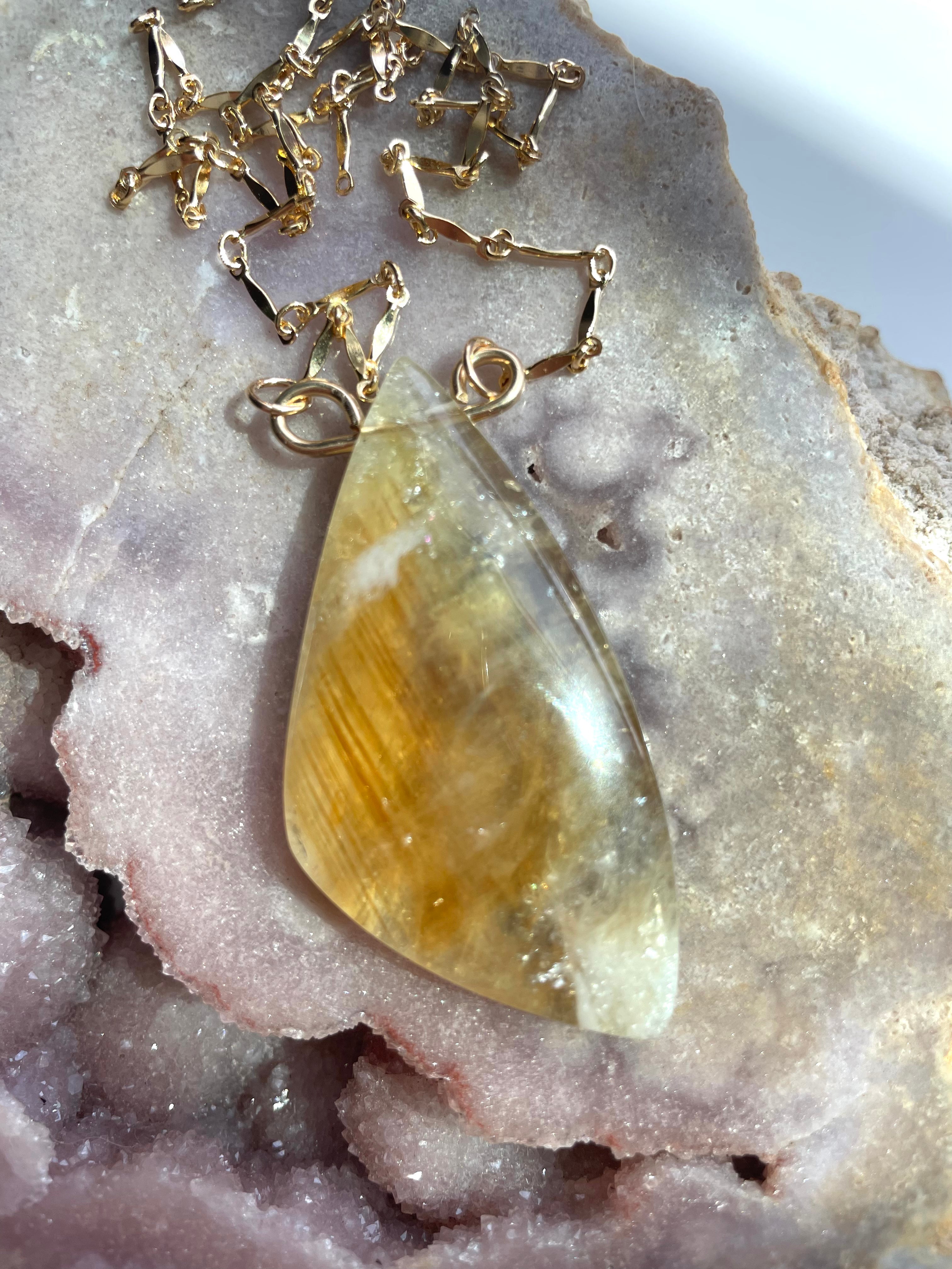 14K Gold Filled Chunky Genuine Yellow Citrine Necklace for Women - Elegant Statement Jewelry for Parties, Weddings & Everyday Wear