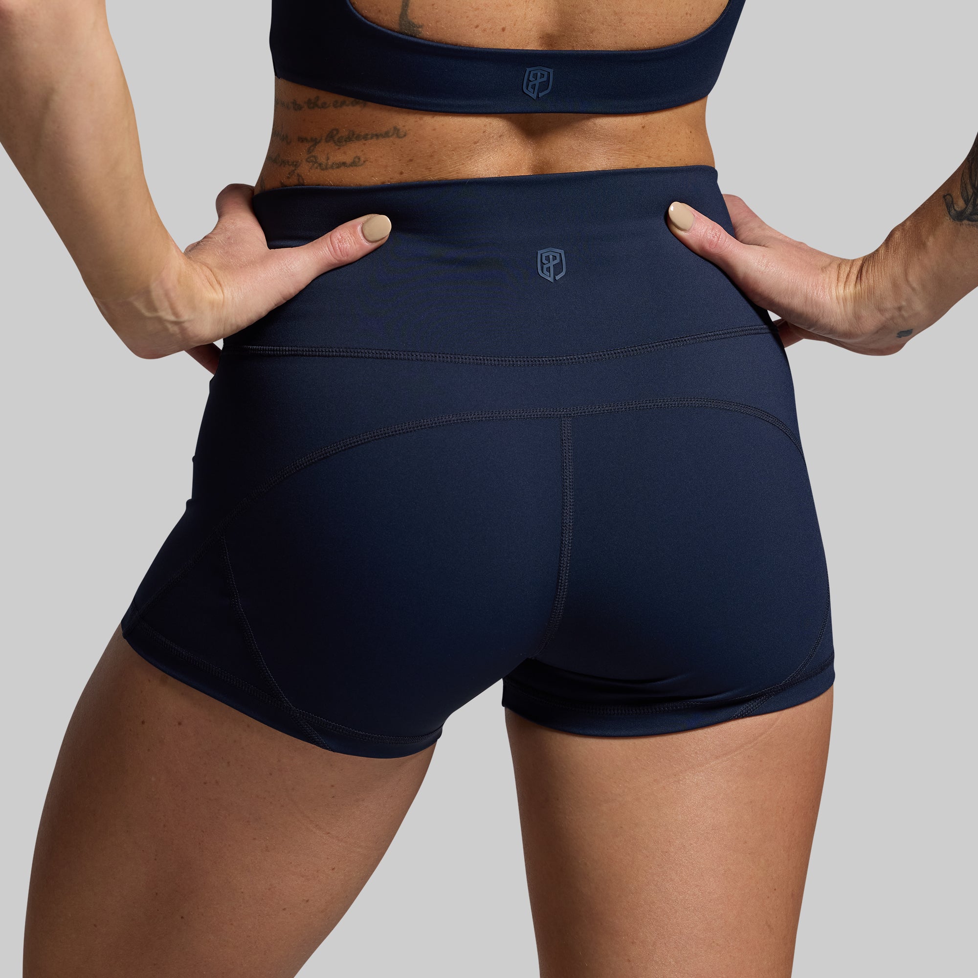 Best High Waisted Booty Shorts for Women - BP Navy - Comfortable & Sexy Workout Shorts for Gym, Yoga, Running & Lounge Wear
