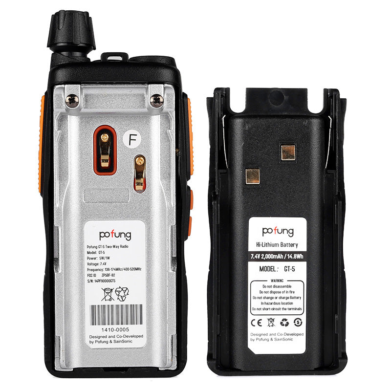 Baofeng GT-5 Walkie Talkie - 5W High Power Dual Band Two Way Radio with 2800mAh Long Battery Life - Ideal for Outdoor Adventures, Hiking, Camping & Emergency Communication
