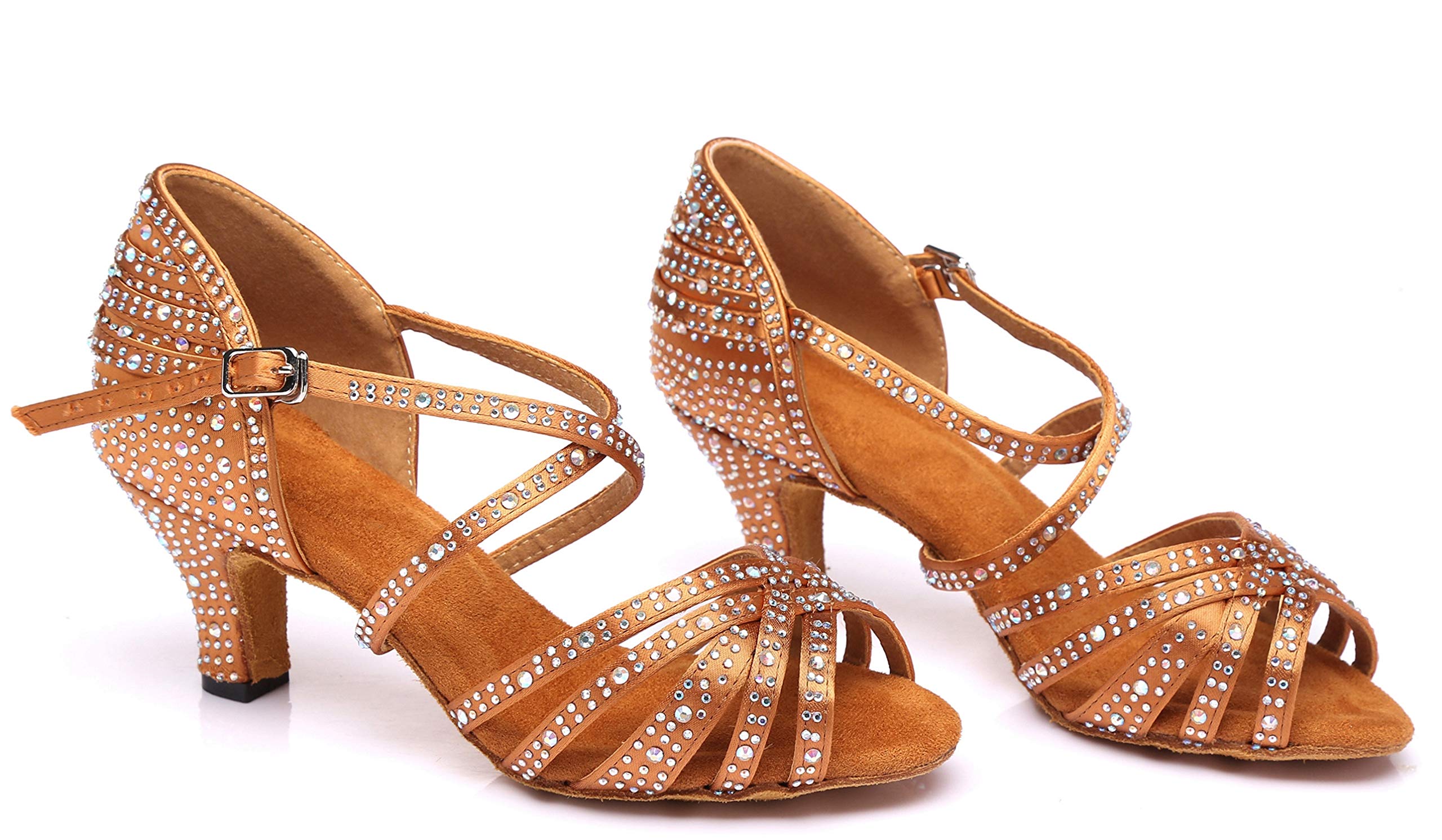 Minishion Women's Rhinestone Dance Shoes Ankle Strap Latin Salsa Dancing Heels - Perfect for Ballroom, Wedding, Party & Performance