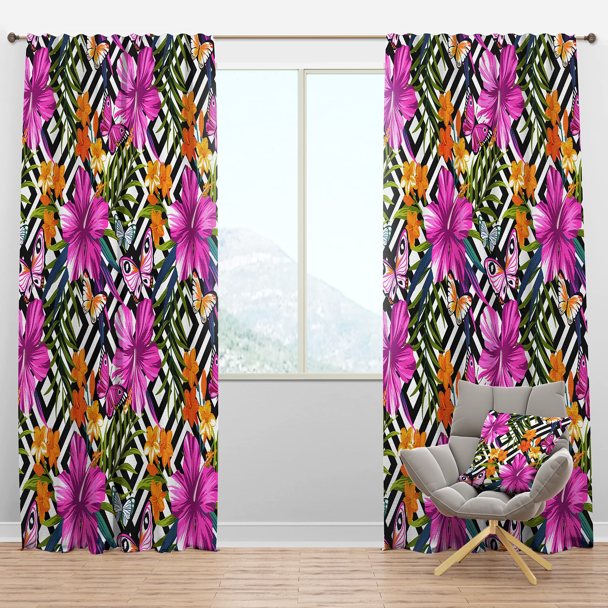 DesignQ Blackout Curtains - Tropical Foliage & Geometric Pattern Thermal Insulated Room Darkening Drapes (52x120, Single Panel) for Bedroom & Living Room - Perfect for Home Decor, Privacy & Light Control