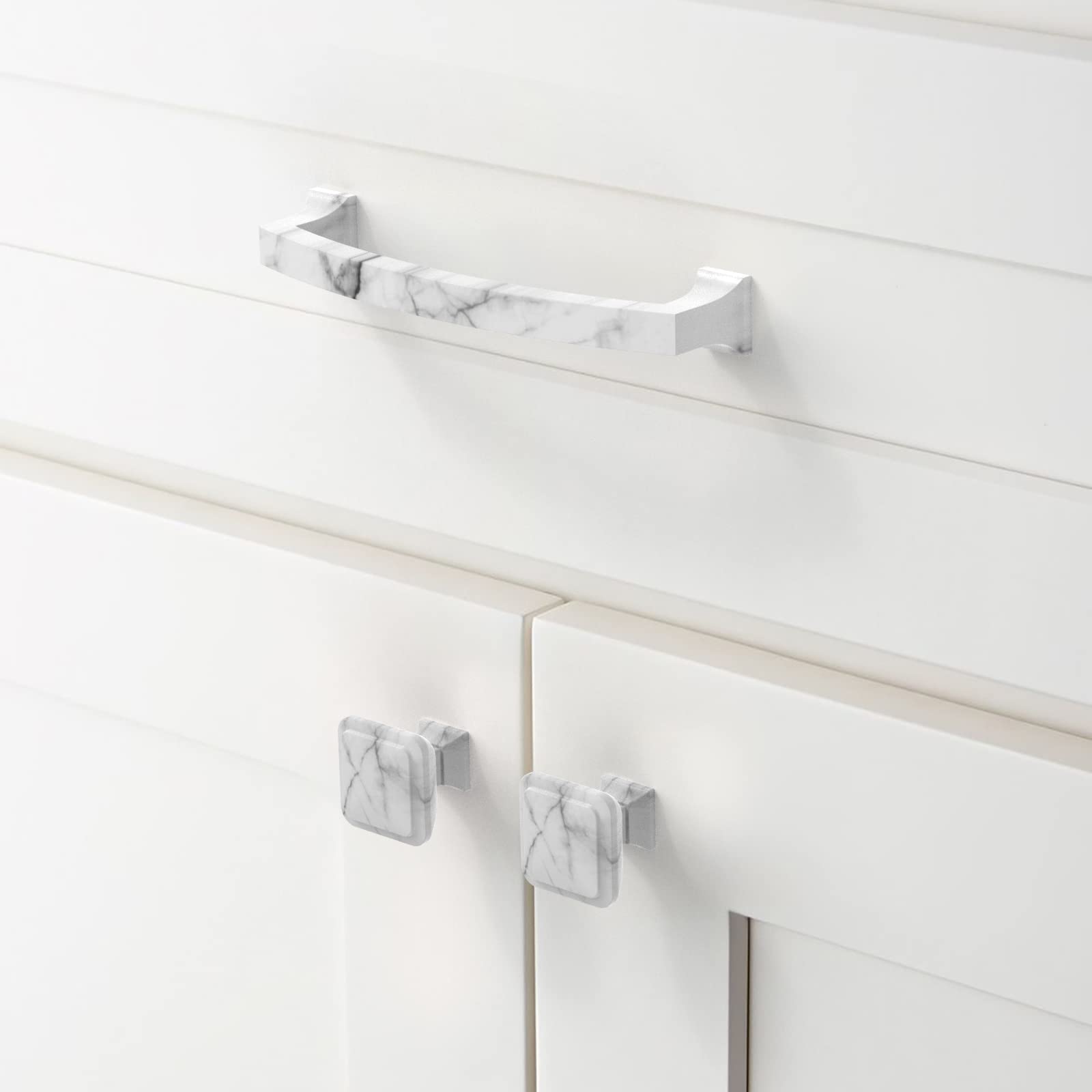 10 Pack 1 Inch White Marble Cabinet Knobs - Zinc Alloy Square Drawer Pulls for Kitchen Cabinets & Furniture (Perfect for Modern Farmhouse, Shaker Style Cabinets & DIY Home Decor Projects)