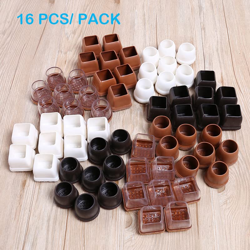 16 Pack Clear Square Chair Leg Floor Protectors - Thick Silicone Furniture Sliders with 360° Felt Pad for Hardwood Floors - Prevents Scratches & Noise - Perfect for Dining Chairs, Office Furniture & Home Decor