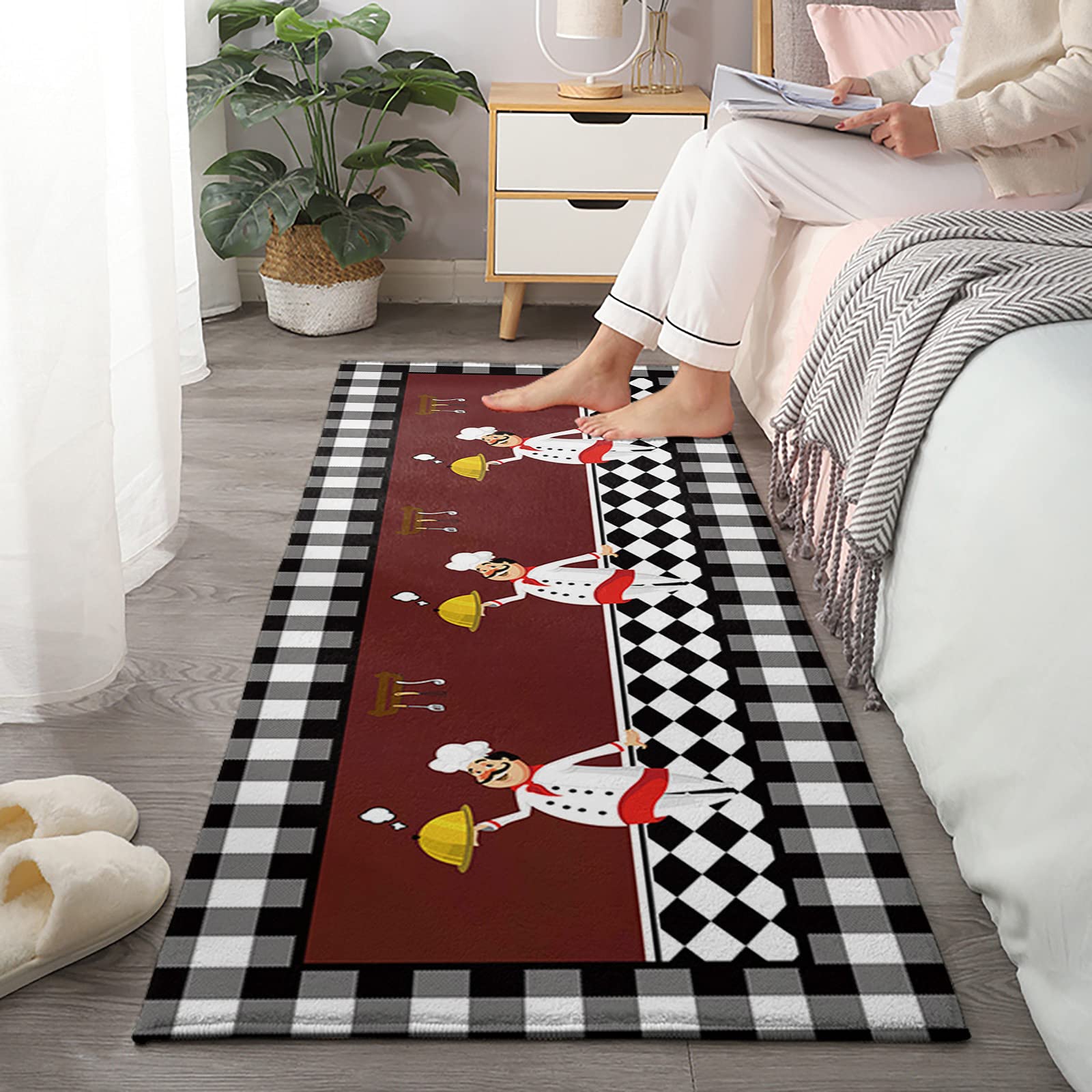 Non-Slip Anti-Fatigue Kitchen Mats Set of 2 - Cartoon Chef Design Cushioned Floor Rugs for Standing Comfort, Absorbent Plush Doormats for Bedroom & Bathroom - Perfect for Kitchens, Offices, and High-Traffic Areas