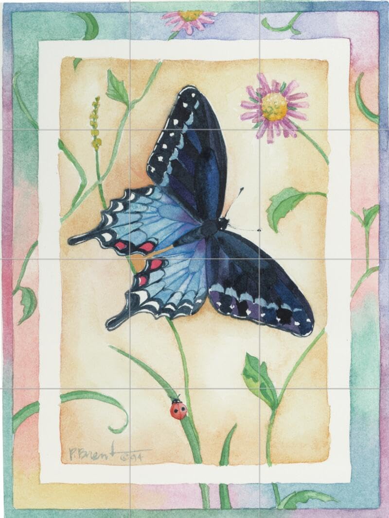 Ceramic Backsplash Tile Mural - Tiger Swallowtail Butterfly Design for Kitchen & Bathroom by Paul Brent | Perfect for Home Renovation & Decorative Wall Accents