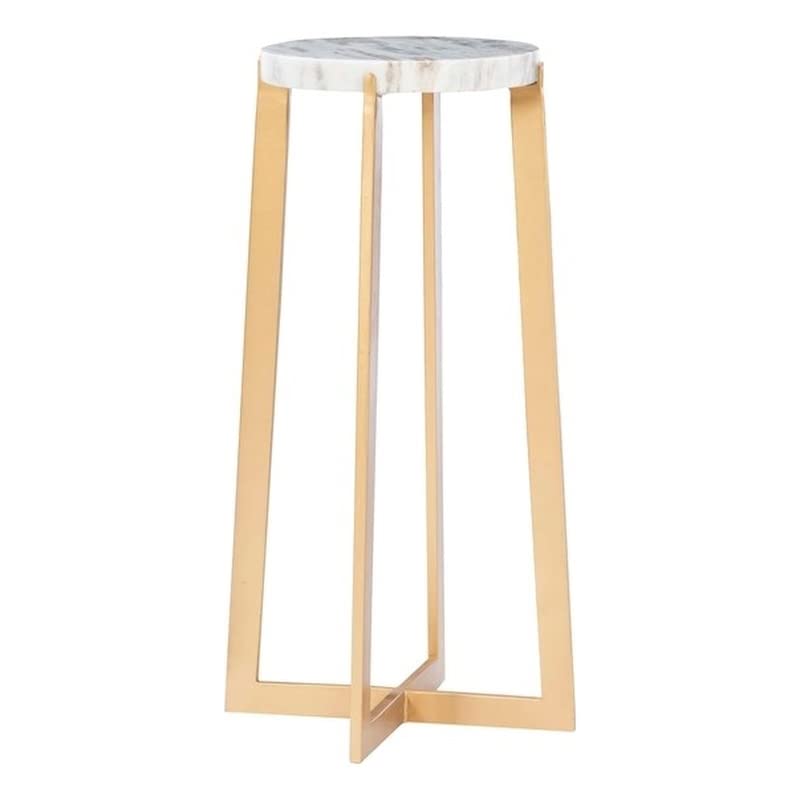 Powell Furniture Linon Garcia Iron and Marble Drink Table - Gray and Gold Accent Side Table for Living Room, Patio, or Bedroom