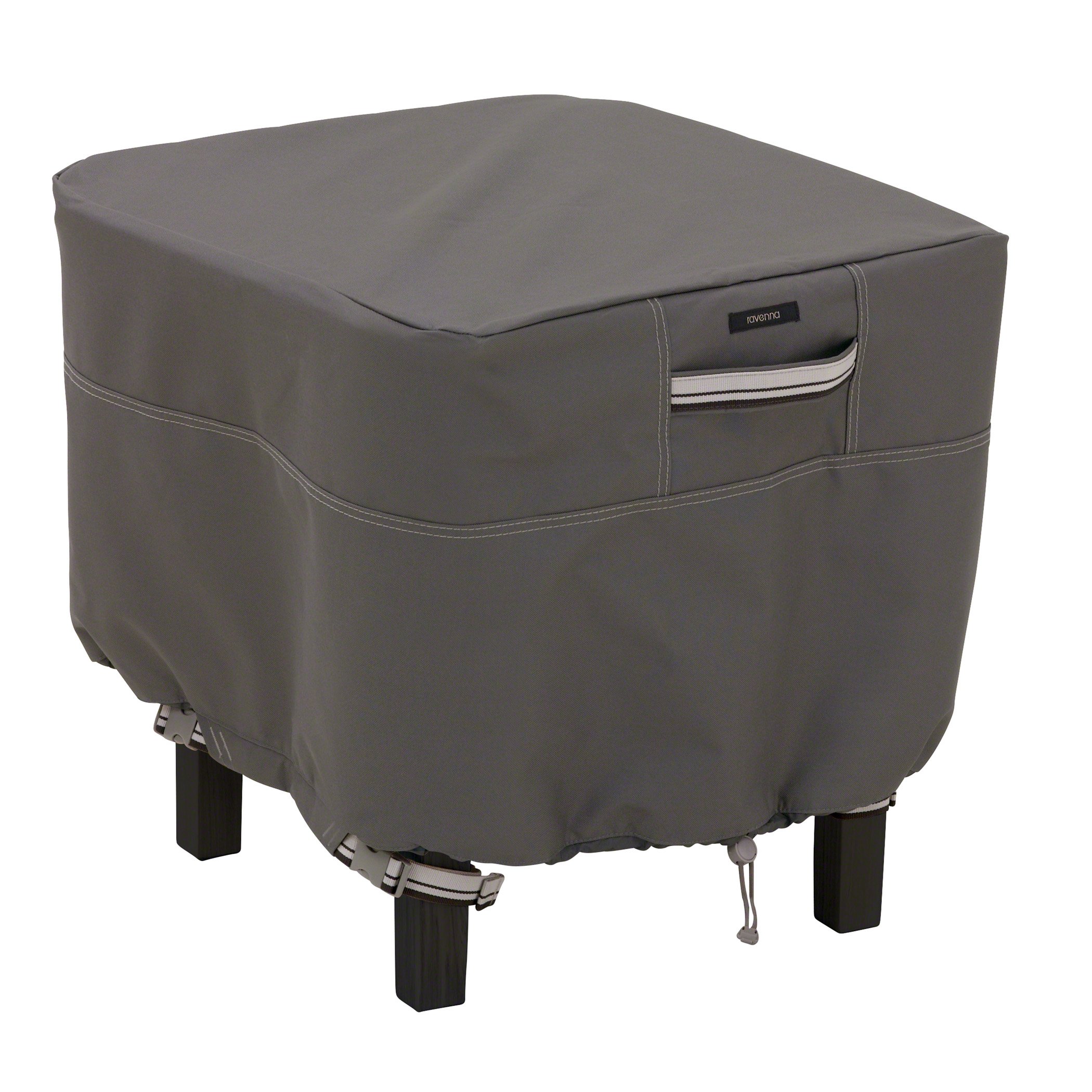 Classic Accessories Ravenna 21 Inch Square Water-Resistant Patio Ottoman & Table Cover – Durable Outdoor Protection for Patio Furniture, Perfect for Decks, Gardens, and Poolside Use