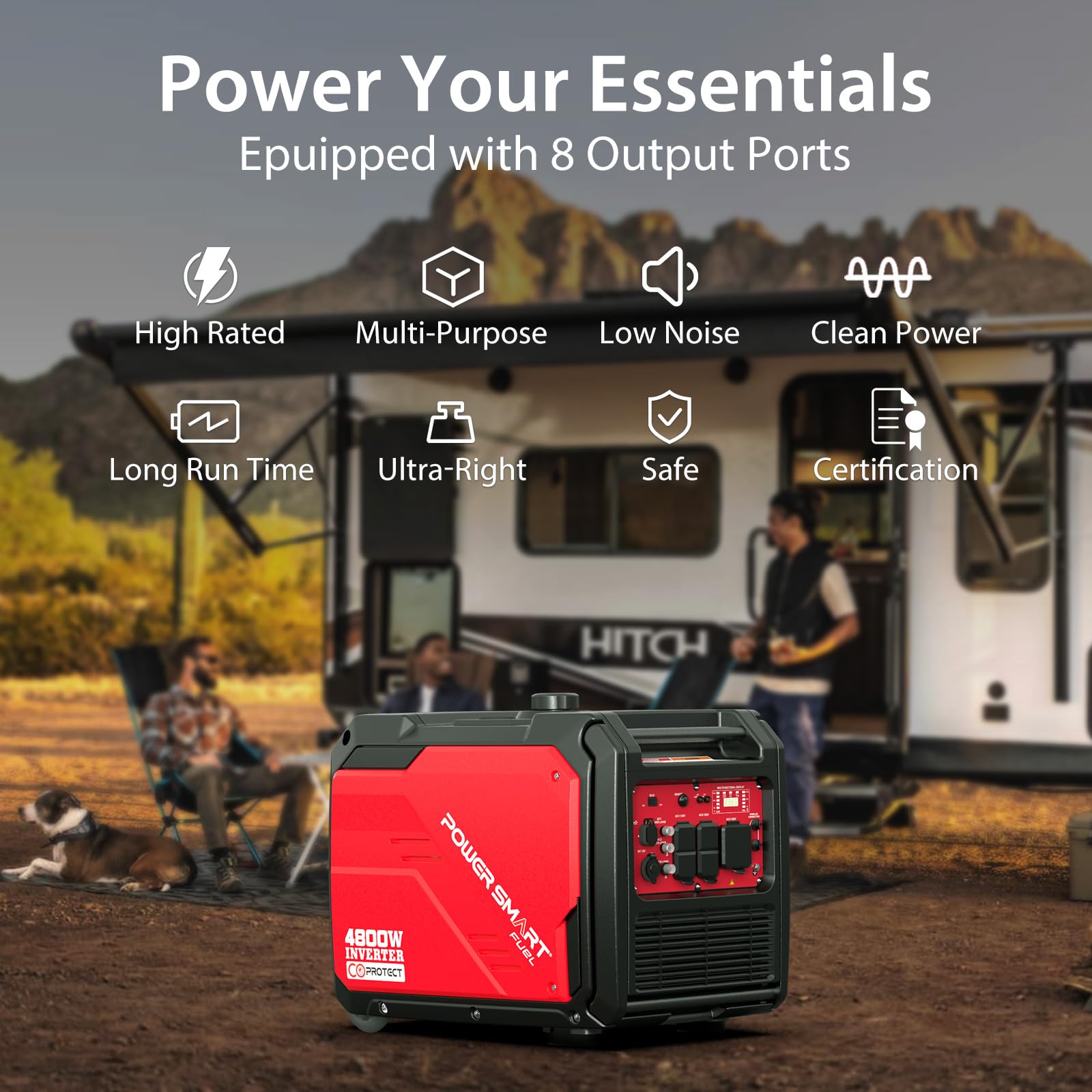 PowerSmart 4800W Portable Inverter Generator with Wheels & Handle Kit - CO Sensor Technology, Ultra Quiet, RV Ready (Model HB5046C) - Perfect for Camping, Home Backup & Outdoor Power Needs