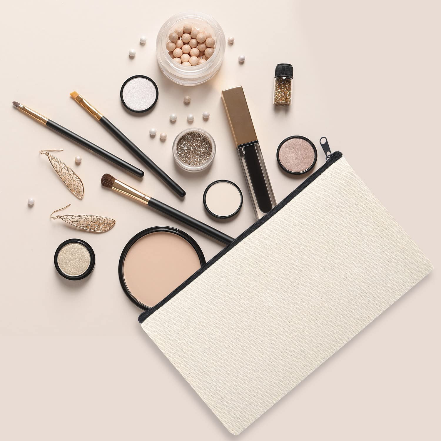 DIY Blank Canvas Pencil Pouch - 8.3 x 5 Inch Zippered Makeup Bag for Cosmetics, Toiletries & Stationery - Multifunctional Craft Pouch for School, Travel & Organizing Art Supplies