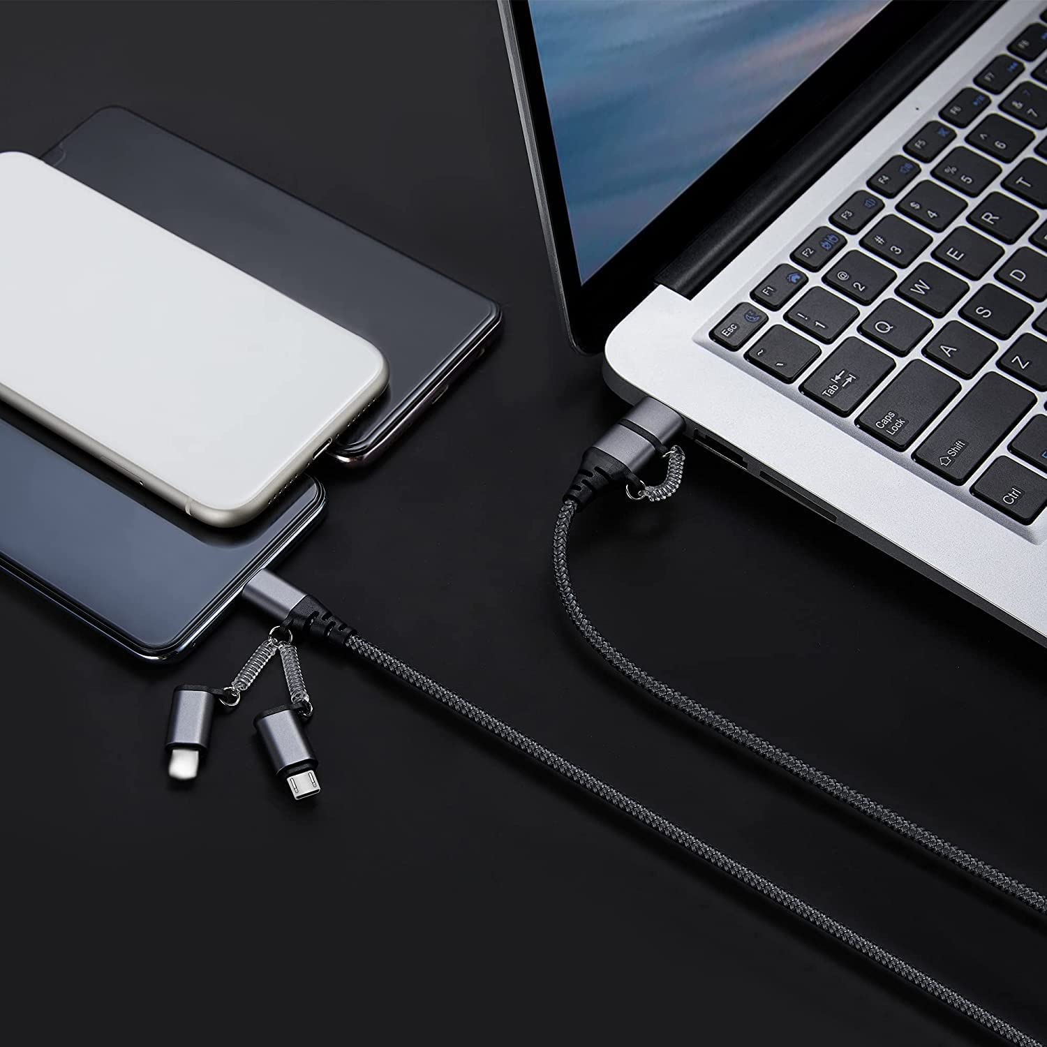 60W PD Multi Charger Cable - USB C to USB C, USB A to Lightning/Type C/Micro USB - Fast Sync & Charge Nylon Braided Cable (6.5ft) - Compatible with iPhone, Kindle, Samsung Galaxy, Huawei | Perfect for Travel, Office & Home Charging