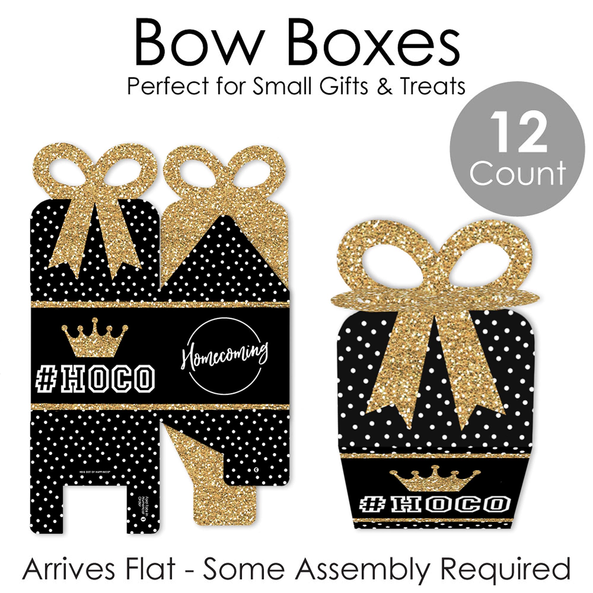 Big Dot of Happiness HOCO Dance Favor Gift Boxes - Set of 12 Square Homecoming Bow Boxes for Party Decorations & School Events
