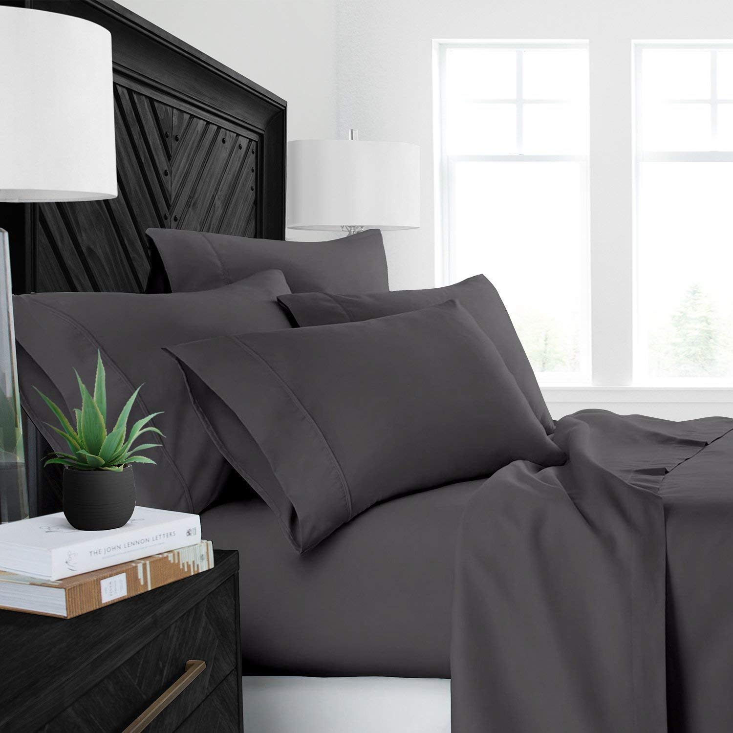 Luxury 1800-TC Egyptian Cotton 6-Piece Grand King Sheet Set - 1 Fitted Sheet, 1 Flat Sheet, 4 Pillowcases (80x98 Inches) for 10-12