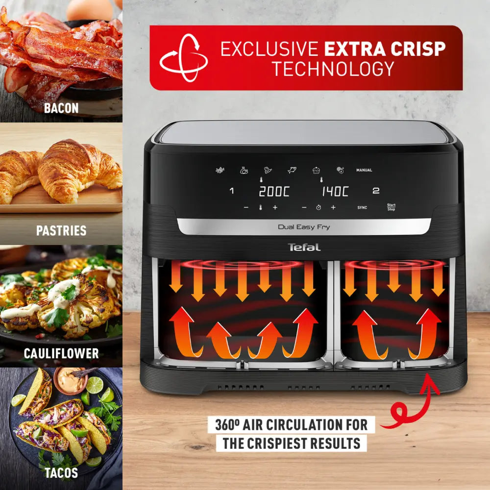 Tefal Dual Easy Fry XXXL 11L Air Fryer EY9428 - Large Capacity Digital Air Fryer for Healthy Cooking - Perfect for Family Meals, Snacks & Party Food