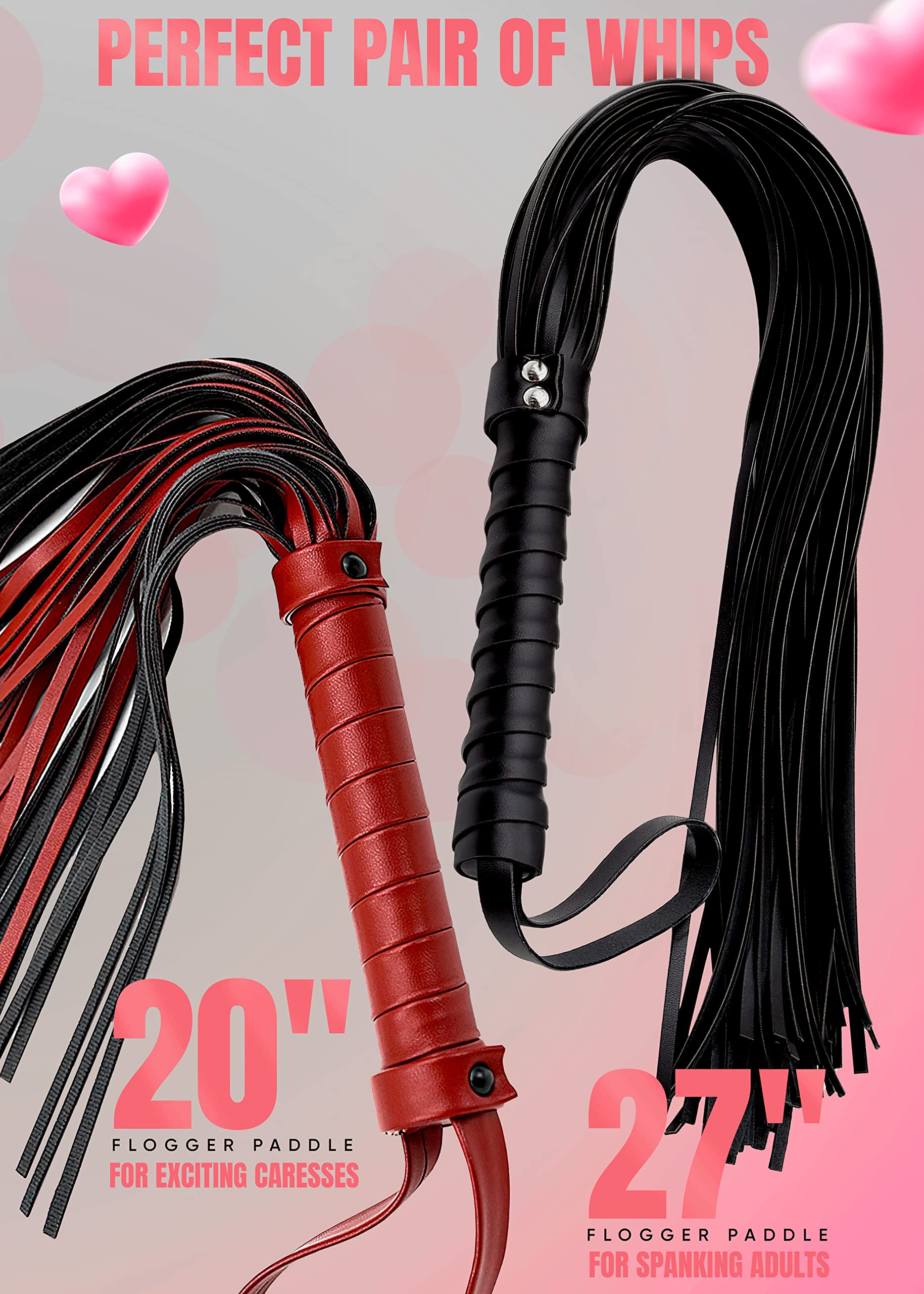 Premium Red & Black BDSM Whip Set - Adult Spanking Flogger, Bondage Paddle & Sex Toy Kit for Couples Play - Perfect for Bedroom Bondage, BDSM Scenes & Sensual Spanking Sessions